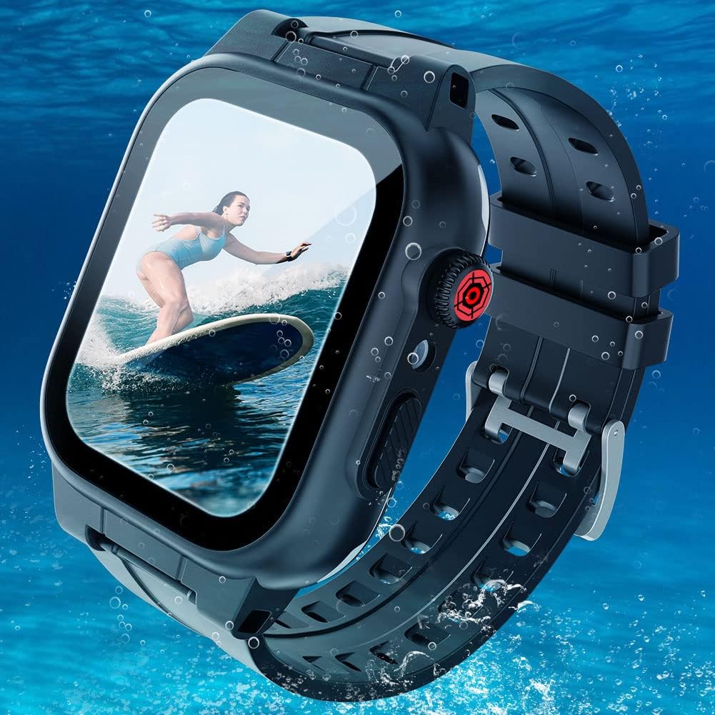 for Waterproof Apple Watch Case 41mm 45mm 44mm 42mm 40mm 38mm,IP68 Case with Band and Screen Protector for Apple Watch Series 9 8 7 6 5 4 3 2 SE SE2, Full Body Rugged Protective Case