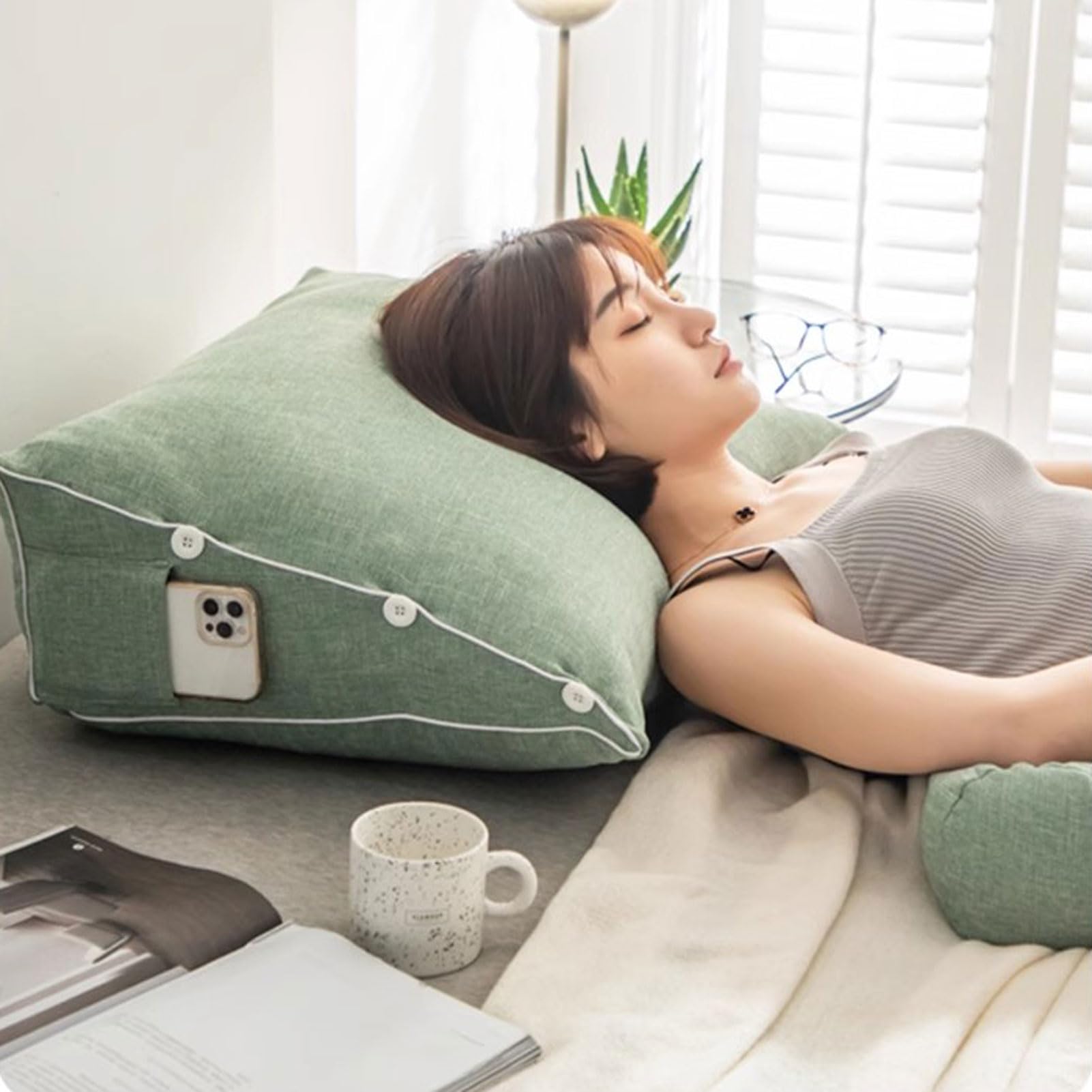 Almohada Triangular de Lectura, Cojín Triangular Sofa, Almohada Lumbar Triangular para Cabecero de Cama, Soporte de Espalda Mientras Se Sienta en La Cama (4 60x50cm)