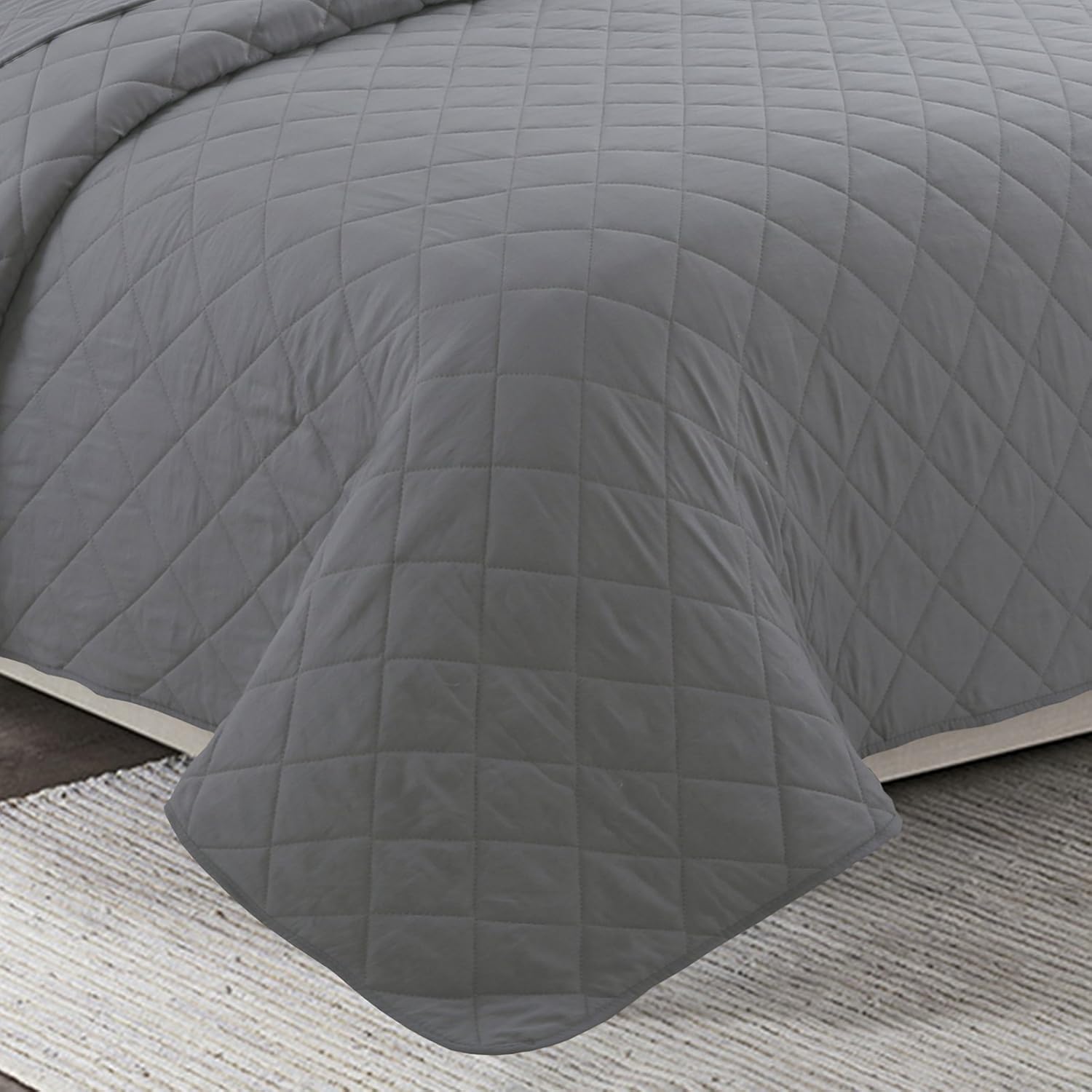YESHOME Quilt Set Gray Full/Queen Size(90"x 96")-Hypoallergenic Diamond Pattern Soft Bedspread Microfiber Coverlet for All Season-2 Piece(Include 1 Quilt,2 Shams)