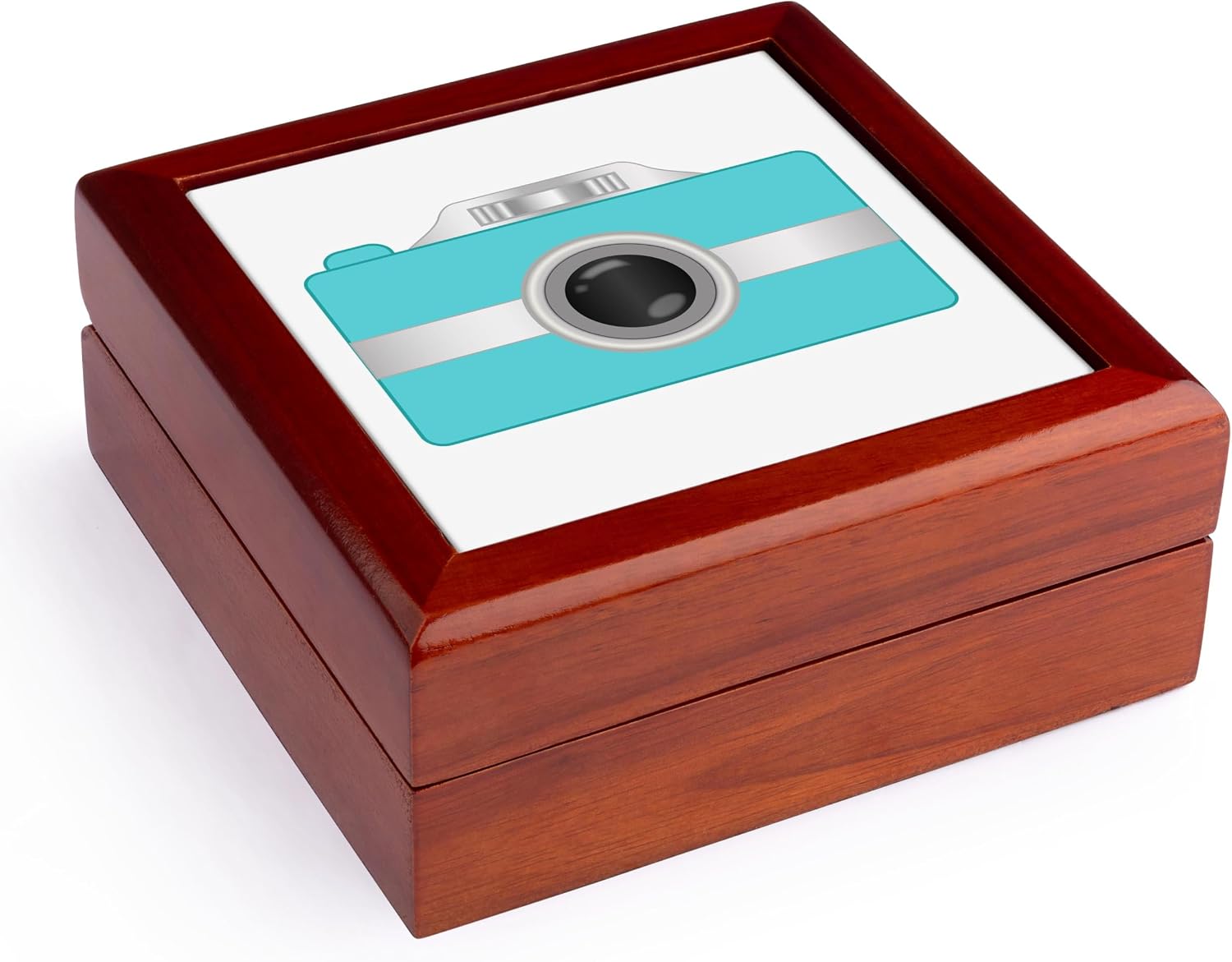 3dRose Turquoise Camera Art Jewelry Box 7 x 7 inch with 4 inch tile