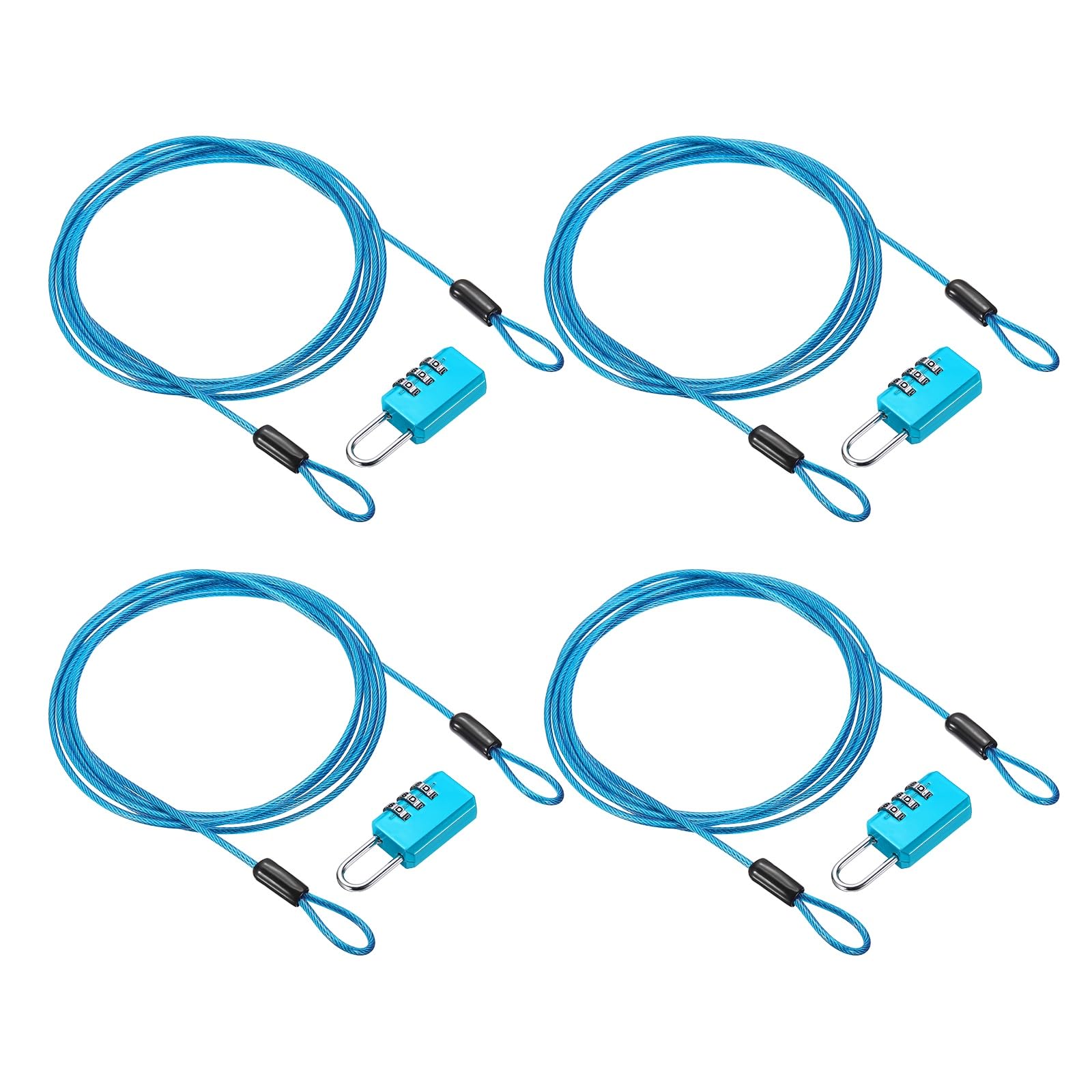 PATIKIL Security Cable with 3 Digit Combination Lock, (2m x 2.5mm, Blue)(4Set), Braided Stainless Steel Safety Cable Wire Rope with Double Loop, Suit for Suitcase/Bicycle/Cabinets — image 1
