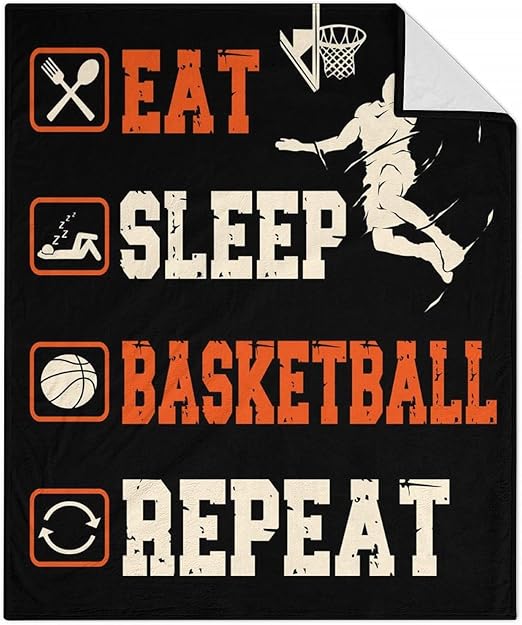 Mercuryelf Basketball Throw Blanket - Soft, Fuzzy & Warm - 50x60 Inches Flannel Blankets for Living Room, Sofa - Black Sports Funny Throws Gift for Teens