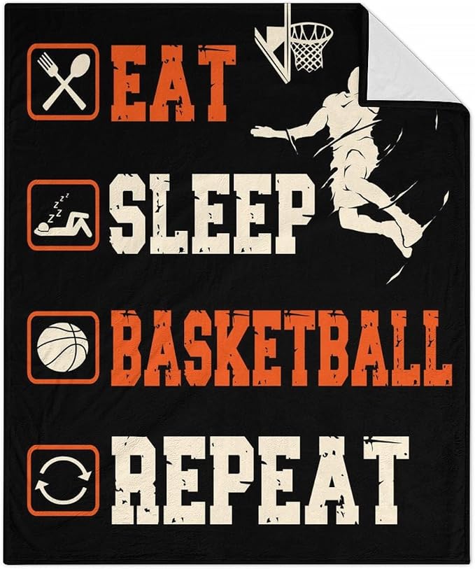 Mercuryelf Basketball Throw Blanket - Soft, Fuzzy & Warm - 50x60 Inches Flannel Blankets for Living Room, Sofa - Black Sports Funny Throws Gift for Teens