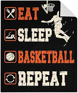 Mercuryelf Basketball Throw Blanket - Soft, Fuzzy & Warm - 50x60 Inches Flannel Blankets for Living Room, Sofa - Black Sports Funny Throws Gift for Teens