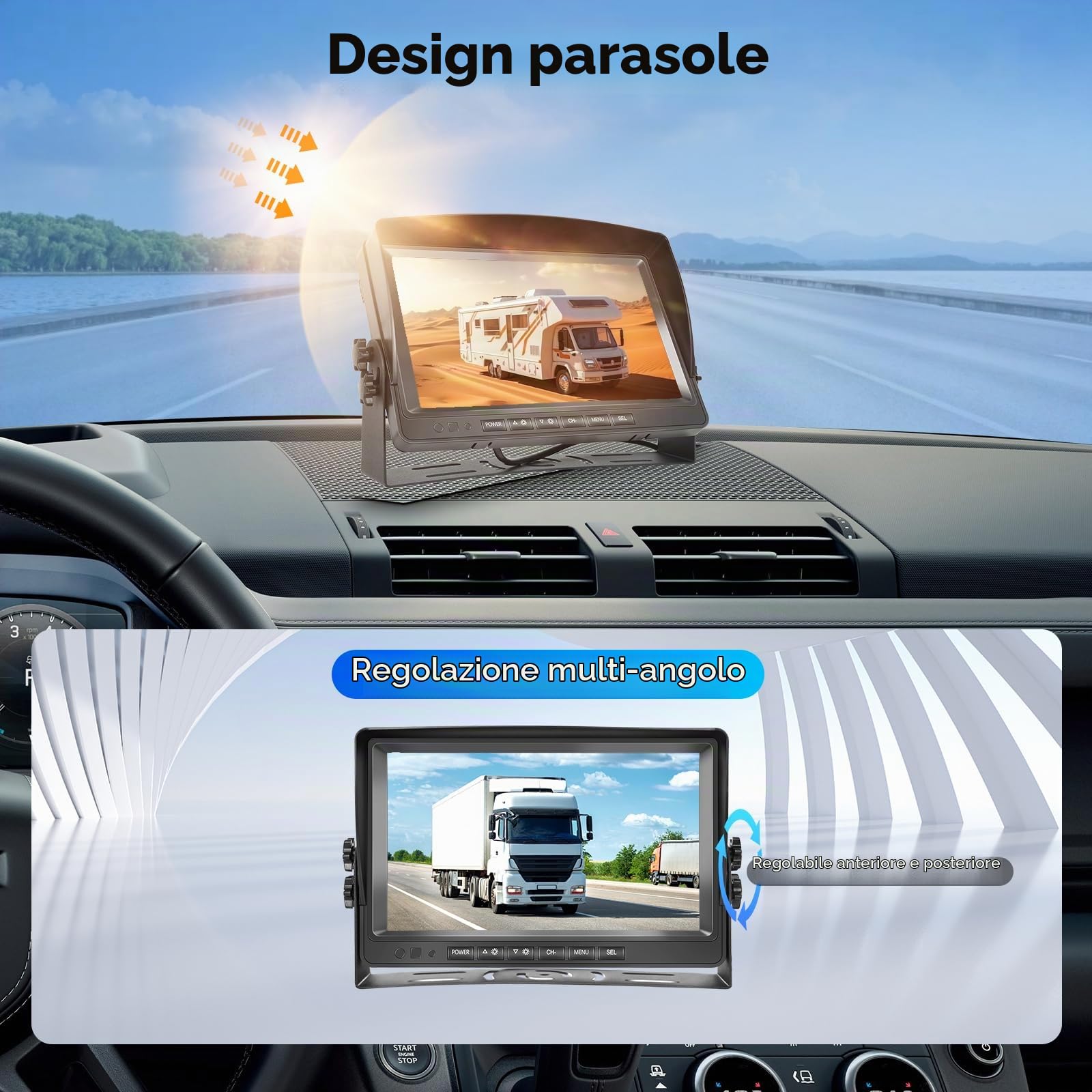 Telecamera Posteriore Set, 9 Pollici LCD Monitor con 2 AHD Telecamera Posteriore, IP69 Impermeabile, Visione Notturna con Cavo da 10m+10m, per Auto, Pick-Up, Camion, Piccoli Camper, Camper DC12V-35V