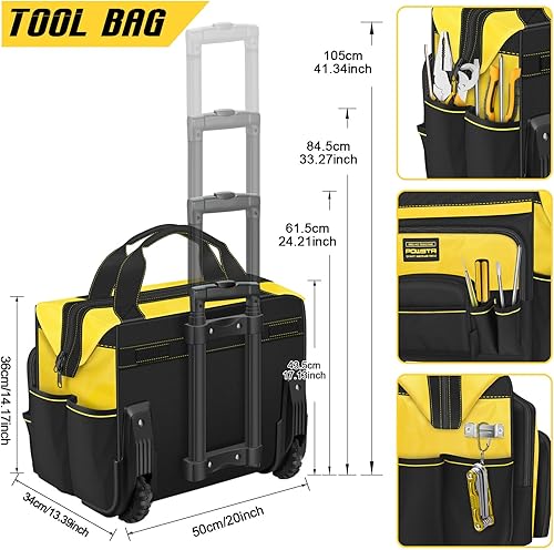 Miniatura 2 de Bolsa de herramientas con ruedas de 18 pulgadas con ruedas, bolsa de herramientas con ruedas de 15 bolsillos, mango retráctil y base estable, bolsas