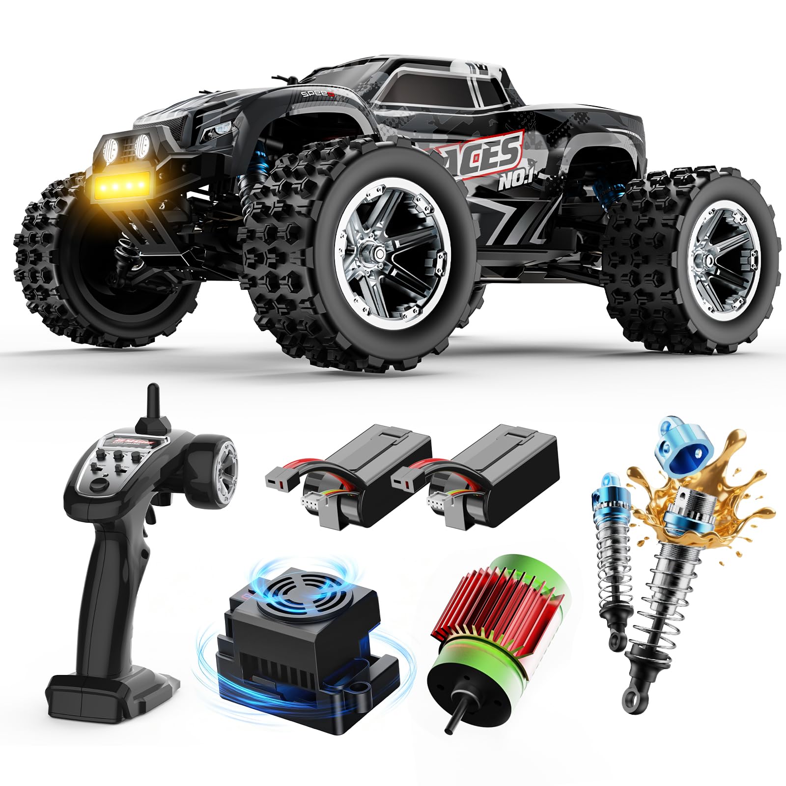 DEERC 1/16 Schnelle bürstenlose RC-Autos für Erwachsene, MAX 56+MPH, 2 * 3S Lipo-Batterien, 4x4 wasserdichter RC-Truck, hohe Geschwindigkeit, Offroad, All-Terrain-RC-Truggy für Sand und Schlamm