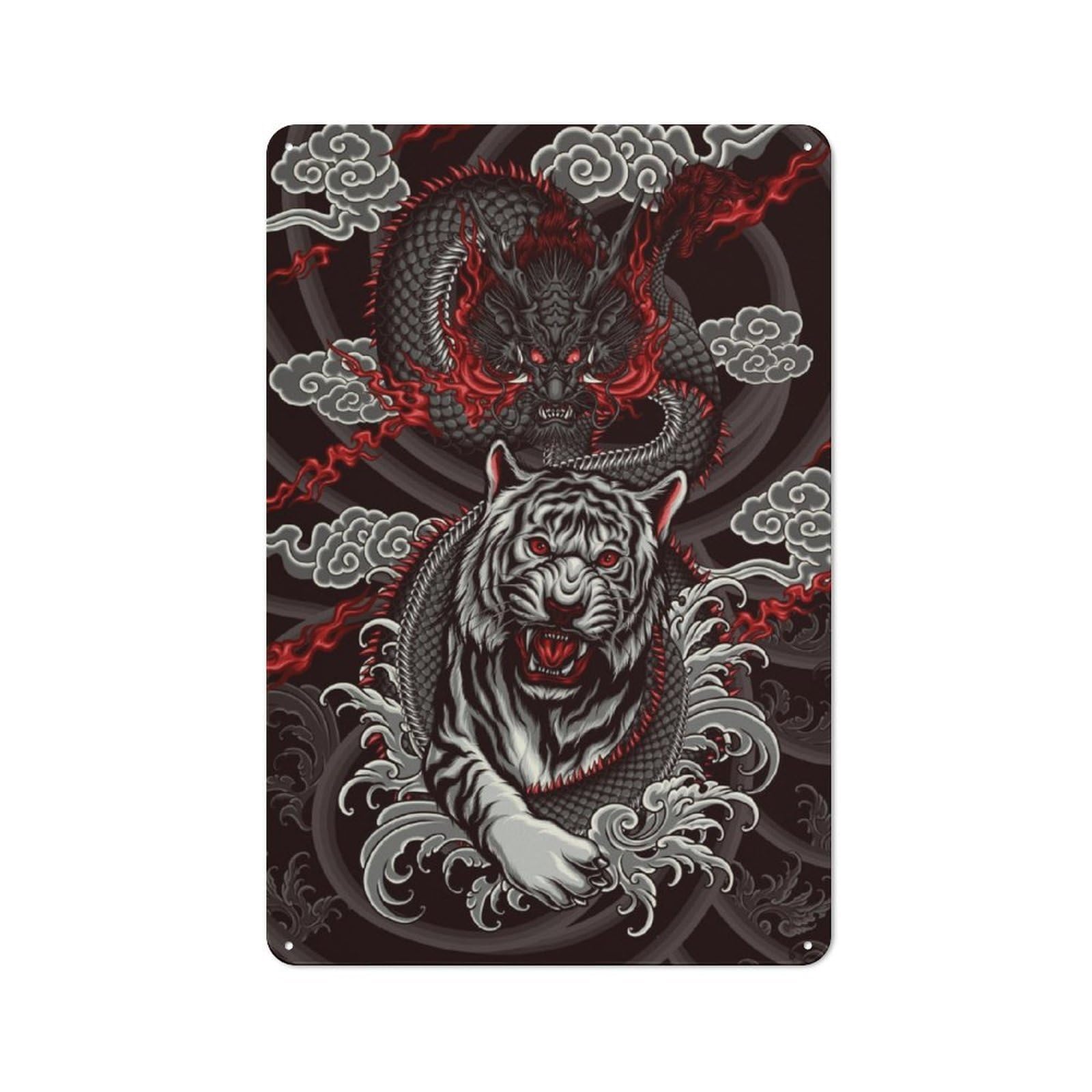Junmoney Tiger And Dragon Rustic Metal Wall Sign 30X20cm For Hobby Room Or Studio, For Vintage Wall Decor Fans, For Themed Room Decoration