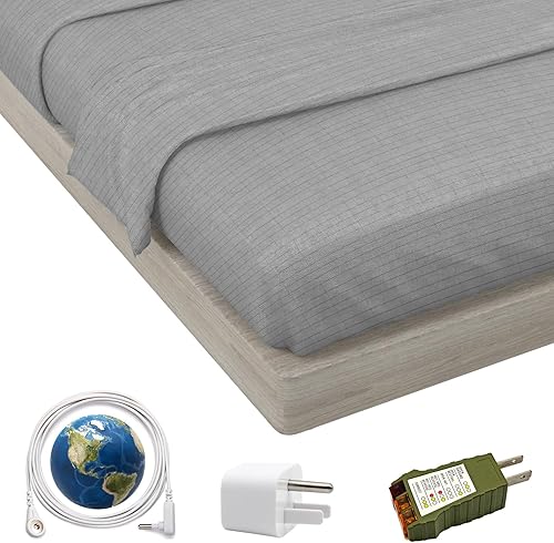 Sábana bajera ajustable con cable de conexión a tierra, 5% fibra de plata pura y 95% algodón, bolsillo profundo, 18 pulgadas, 240 hilos