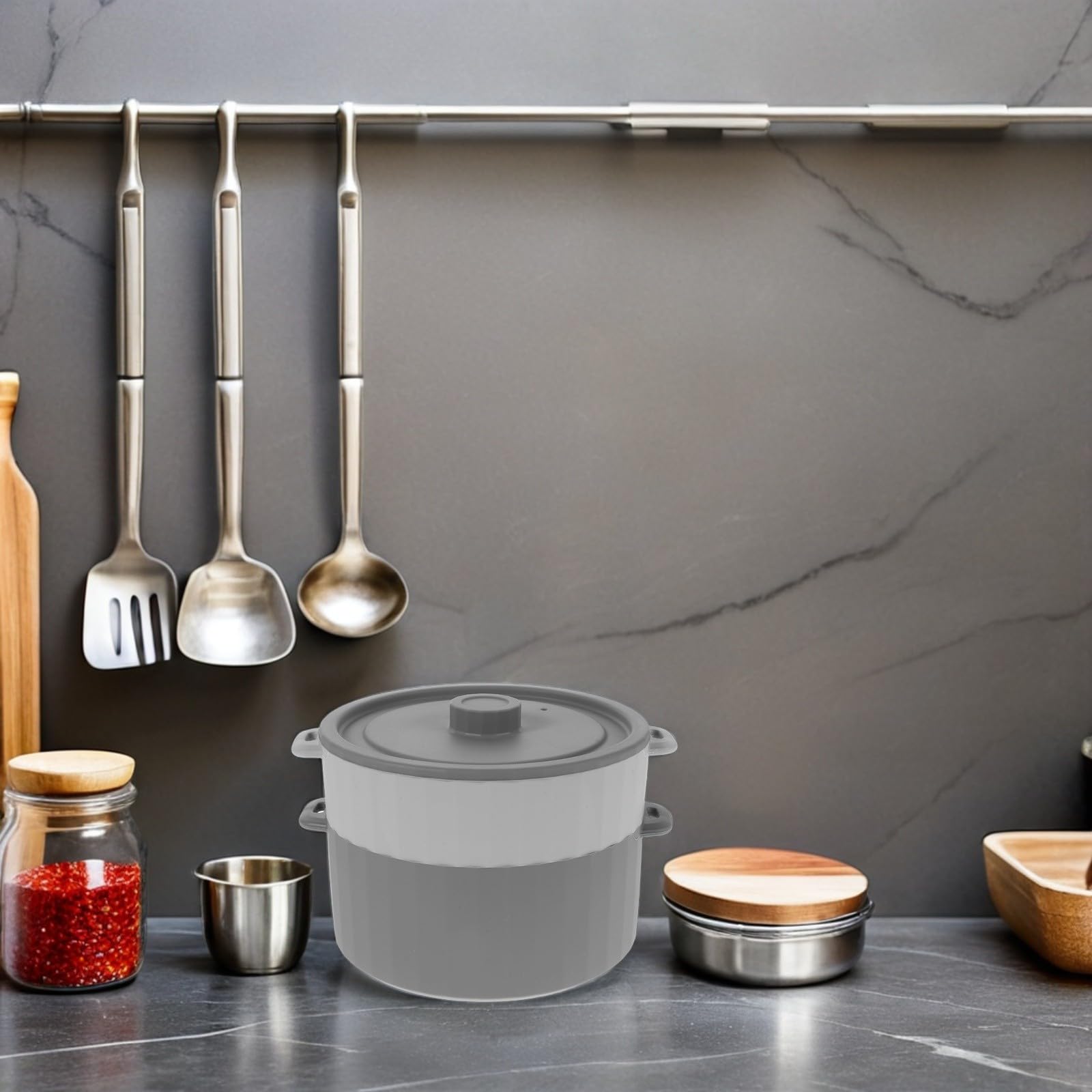 Vaporera para Microondas de Silicona Doble Capa con Compartimento Superior para Cocinar Verduras y Comidas al Vapor en Cocinas Modernas y Saludables