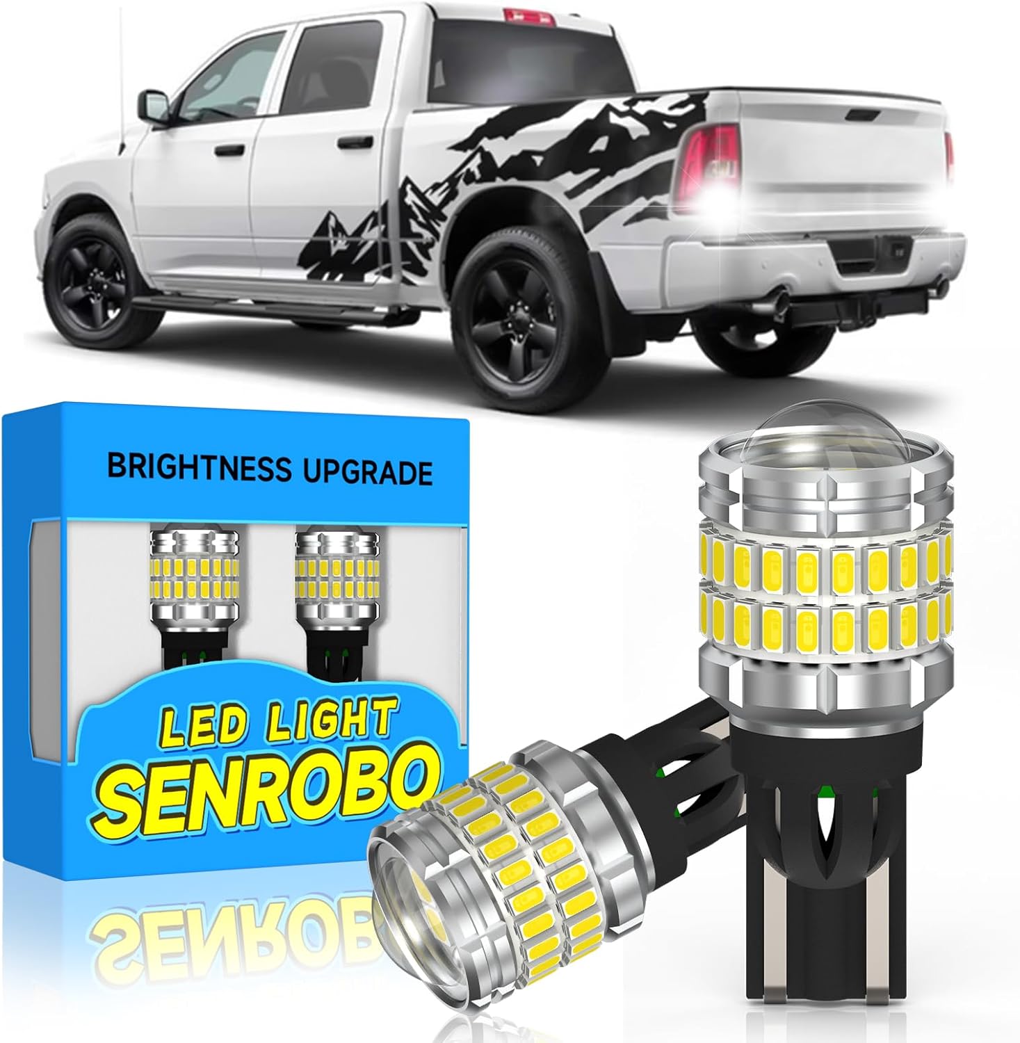 921 912 LED Reverse Light Bulb Fit for Dodge 2009-2018 Ram 1500 2019-2024 Ram 1500 Classic, Super Bright T15 LED Bulb with Lens, 6000K Cool White Backup Lights Replacement, Pack of 2