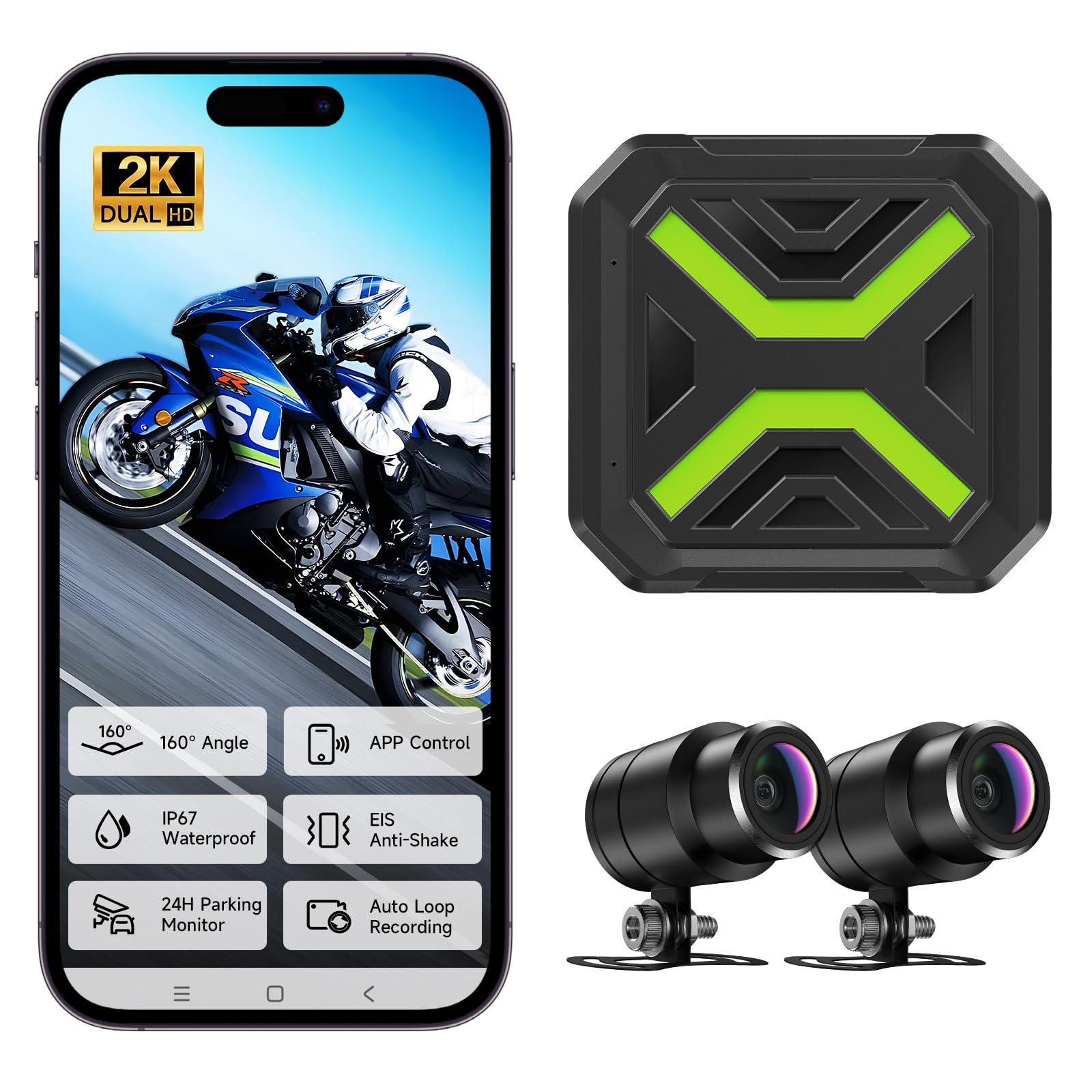 Motorcycle Dash Cam, Dual 2K Motorcycle Camera with EIS Anti-Shake Dash Cam for Motorcycle with 24H Parking Monitor, Night Vision,Loop Recording, App Control, Max Support 128 GB-image-33