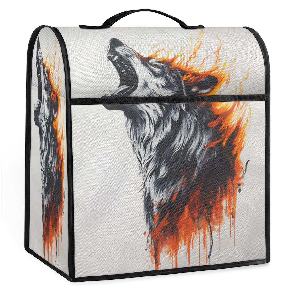 Coffee Maker Cover Flame Animal Wolf Kitchen Appliance Covers Small Appliance Covers Blender Cover Juicer Cover Dust Covers for Kitchen Appliances with Top Handle and Pockets,Washable,B161
