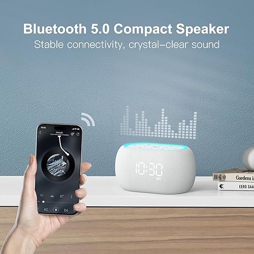 Miniatura 5 de ANJANK Reloj despertador con máquina de sonido de ruido blanco con altavoz Bluetooth de alta fidelidad, 21 sonidos relajantes7 luces nocturnas,