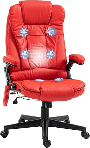 Miniatura 10 de HOMCOM Silla de oficina de masaje con vibración de respaldo alto con 6 puntos de vibración, silla de computadora reclinable con calefacción de piel