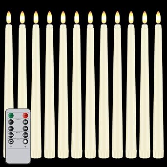 12 Pcs Flickering Flameless LED Taper Candles, 11" Long Fake Taper Candles Battery Operated with Remote Timer, Ivory Plastic Electric Candlesticks for Wedding Party Christmas Holiday