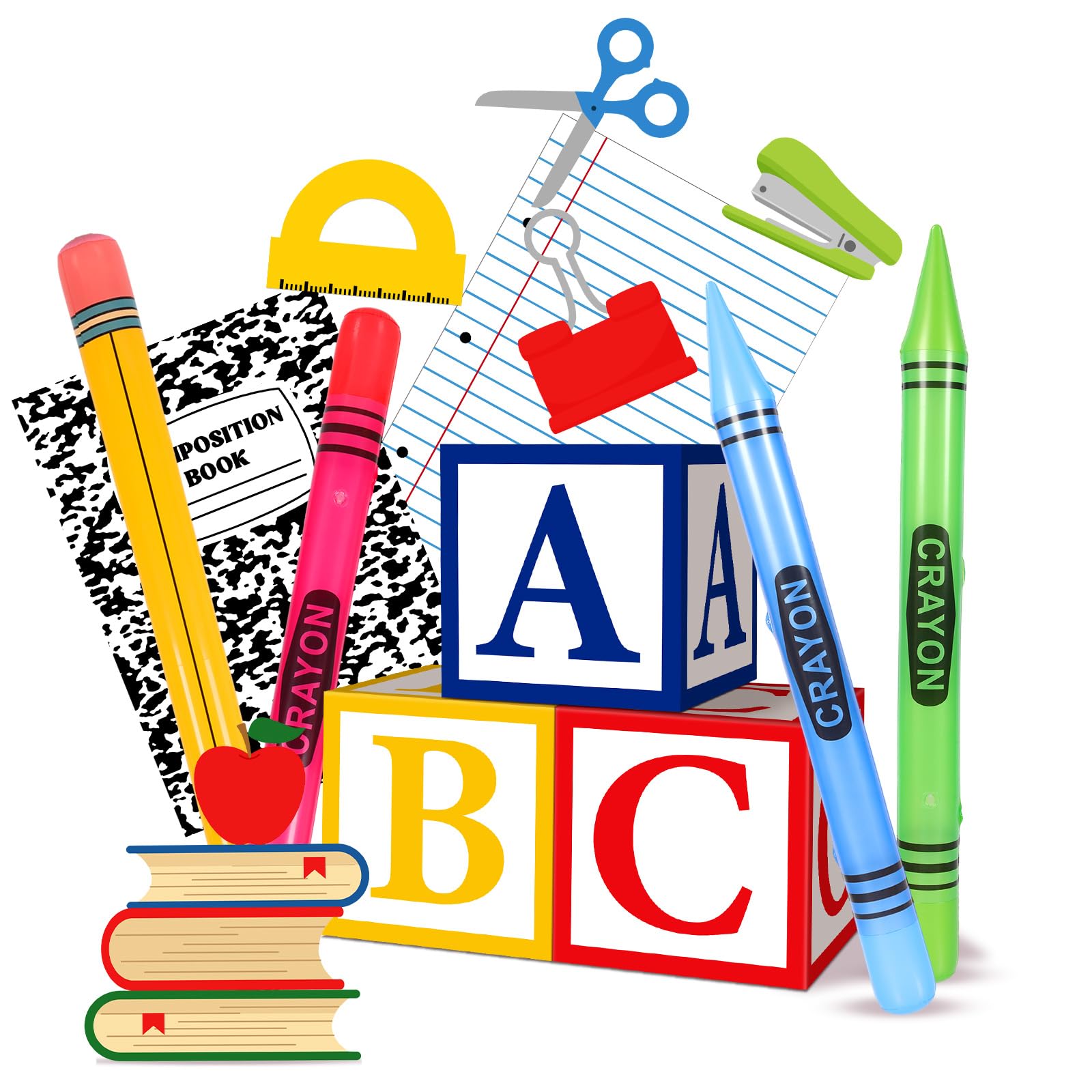Resholder 14 Pcs Giant Back to School Party Decorations ABC Alphabet Party Favor Box Large Inflatable Pencil Crayon for Celebration Back to School Birthday Decoration
