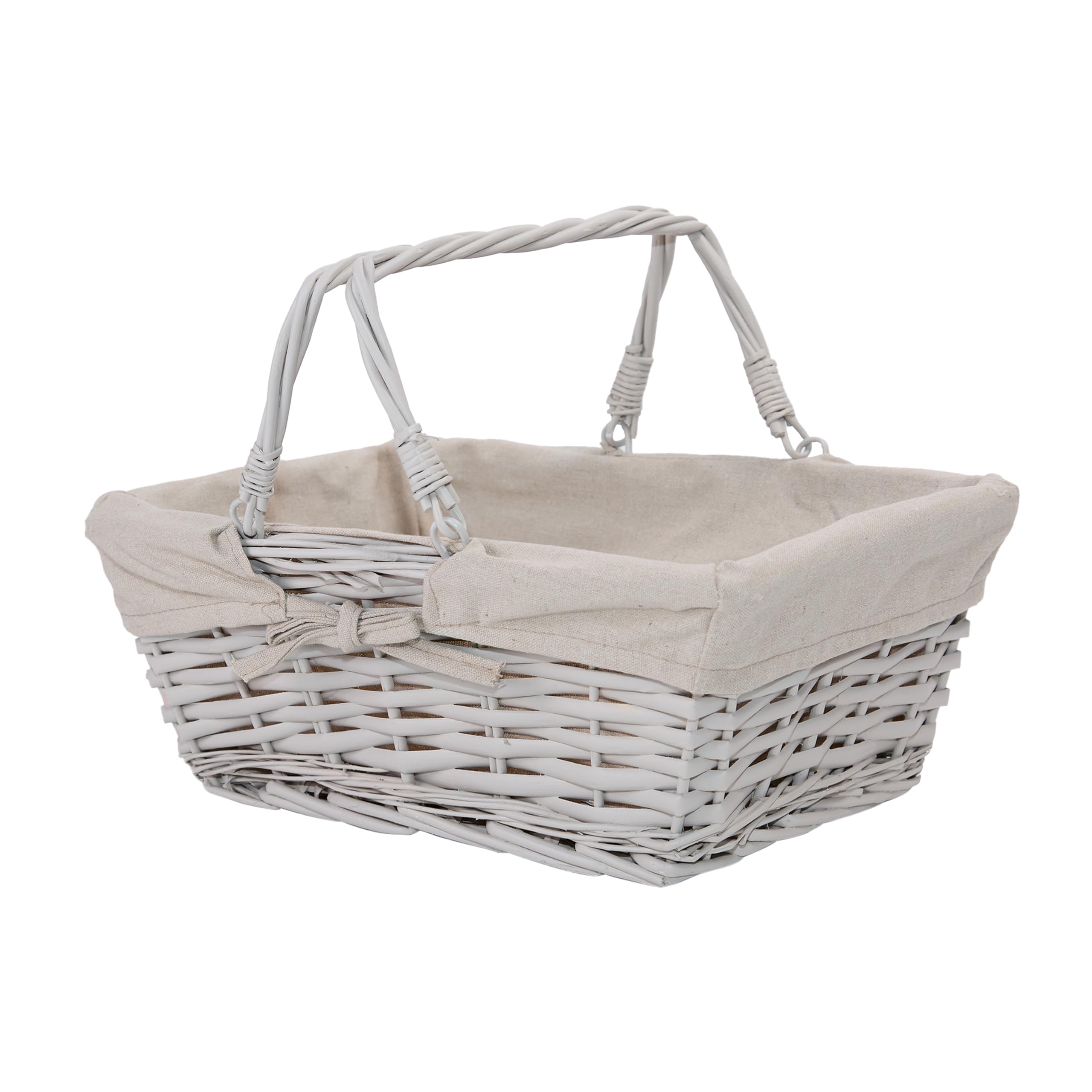 Wickerfield Wicker Basket with Red Gingham Liner and Foldable Handles - Gift Hamper, Wedding, Flower Girl, Home Storage, Decoration