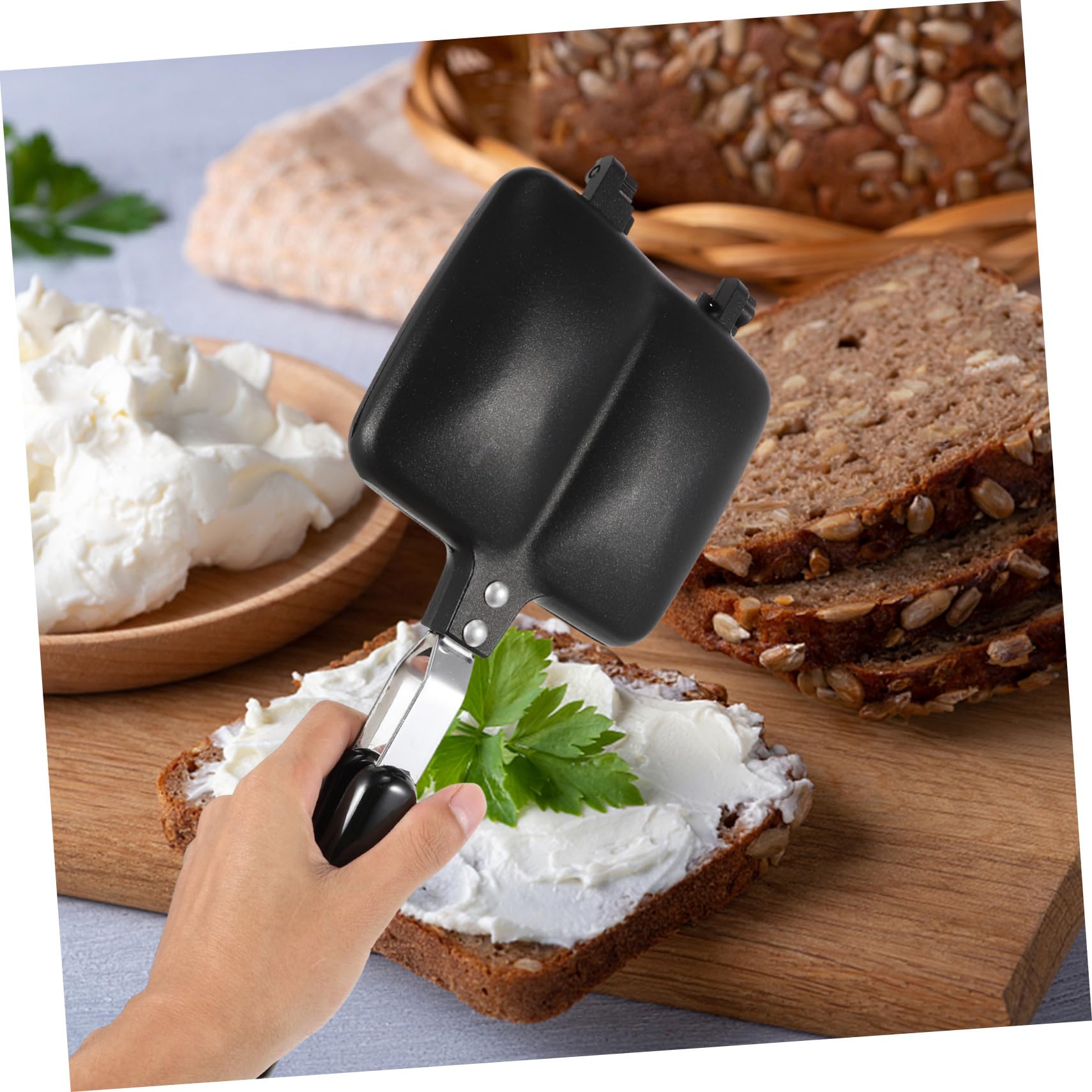 Cabilock Doppelseitige Aluminium Sandwich Backform mit Antihaftbeschichtung für Brottoast Platzsparend mit Griffloch Schnelles Erhitzen für Küche Frühstück