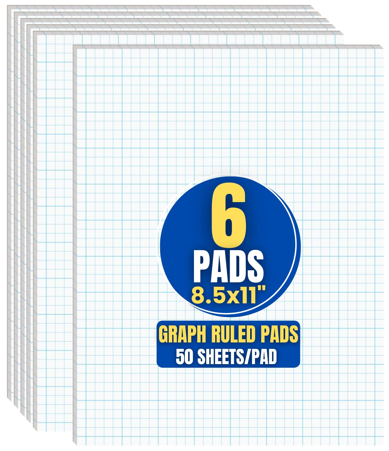 1InTheOffice Graph Pads, 8.5" x 11", Quadrille Pad 8.5 x 11, 50 Sheets/Pad (6 Pack)