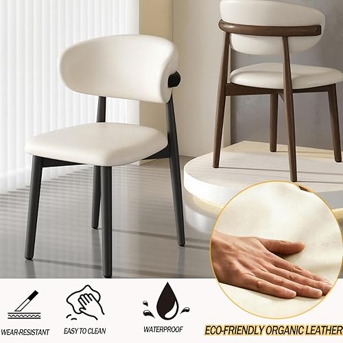 Vista 8 de Juego de 2 sillas de comedor de cocina, sillas de comedor tapizadas, sillas laterales de comedor sin brazos de cuero con patas de madera maciza