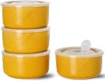 Ceramic Bowl with Lid, Microwave Safe - 20 oz Yellow | Food Storage Container for Soup, Salad, Cereal, Leftovers, Meal Prep, Lunch, Picnic, Camping, Serving - Airtight Set of 1