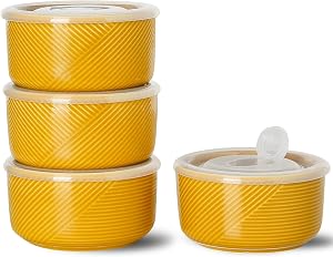 Ceramic Bowl with Lid, Microwave Safe - 20 oz Yellow | Food Storage Container for Soup, Salad, Cereal, Leftovers, Meal Prep, Lunch, Picnic, Camping, Serving - Airtight Set of 1
