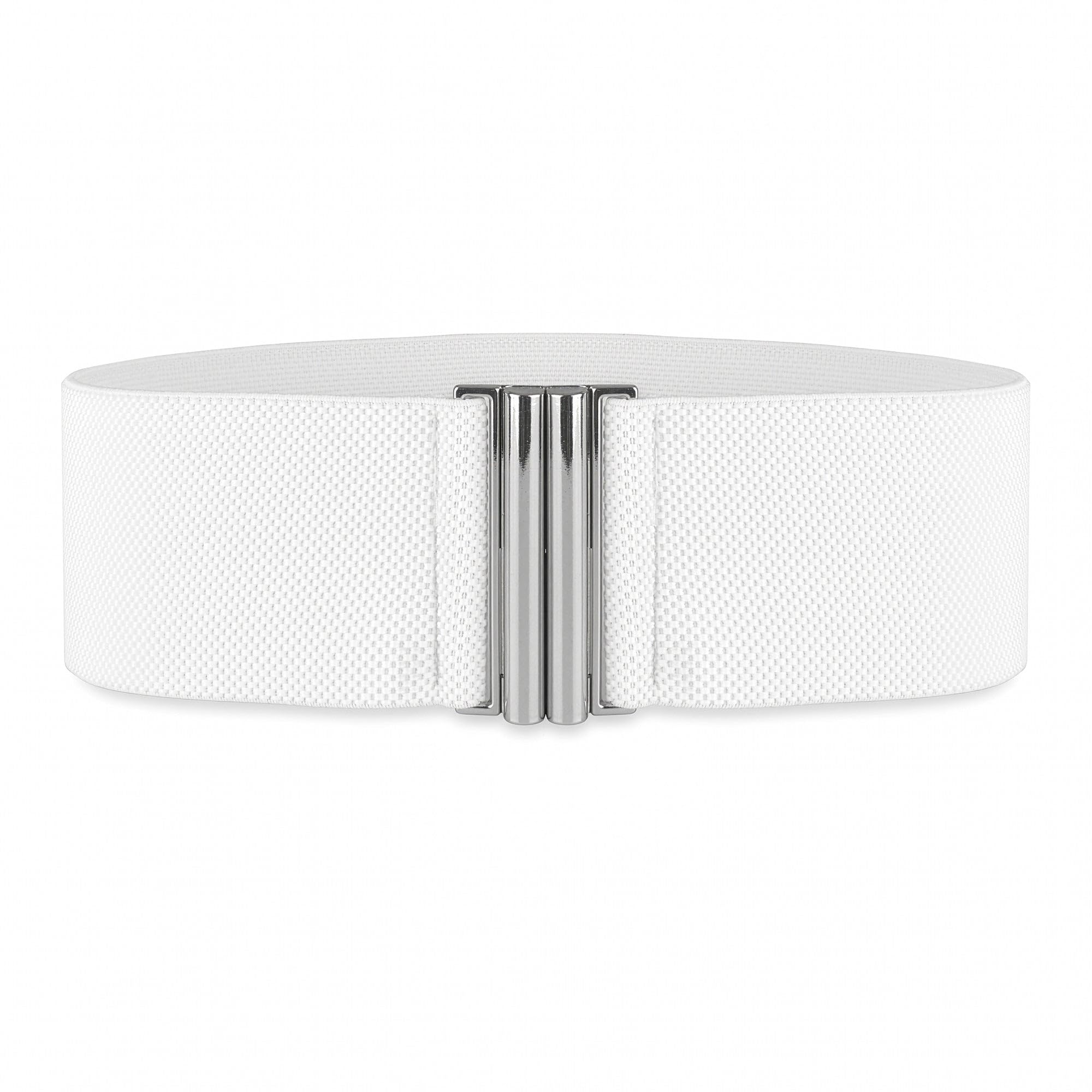 BlackButterfly Wide Elastic Waist Cinch Stretch Waistband Retro Vertical Clasp Buckle Belt (White, M)