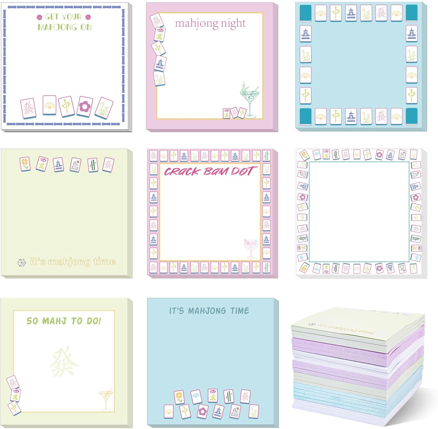 24 Pcs Mahjong Sticky Notes Mah Jong Self-Stick Note Pads Memo Pads Mahjong Gifts for Women Office School Mahjong Party Decorations Supplies (600 Sheets)