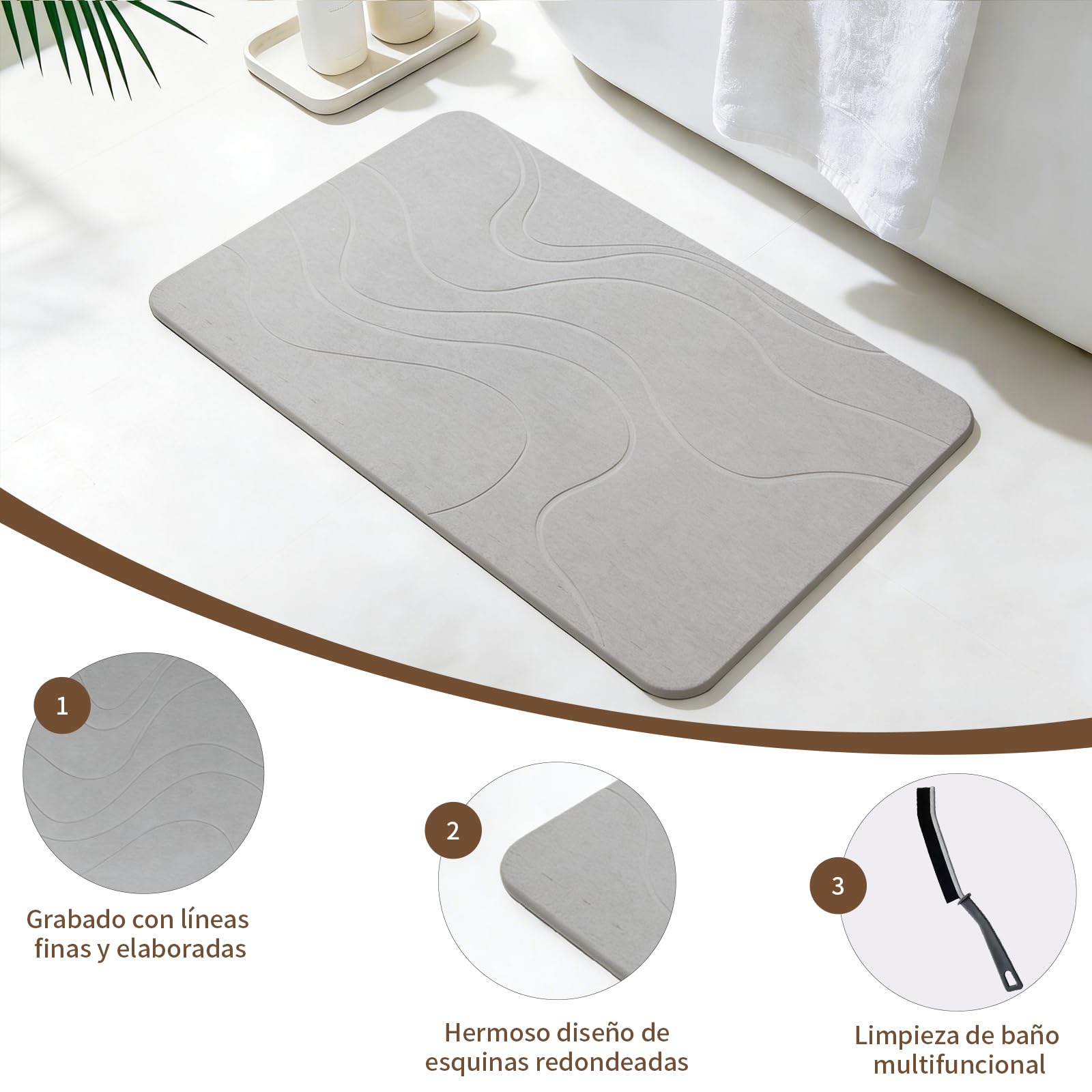 Eralove Tapis de bain en diatomite de salle de bain sans odeurs, absorption ultra rapide et séchage rapide, sans odeurs, gris clair 60 x 40 cm