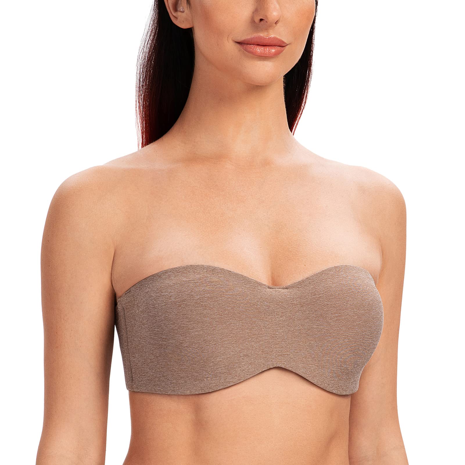 Meleneca Women's Brown Heather Strapless Bras For Unlined Large Bust With Underwire Clear Strap 30E
