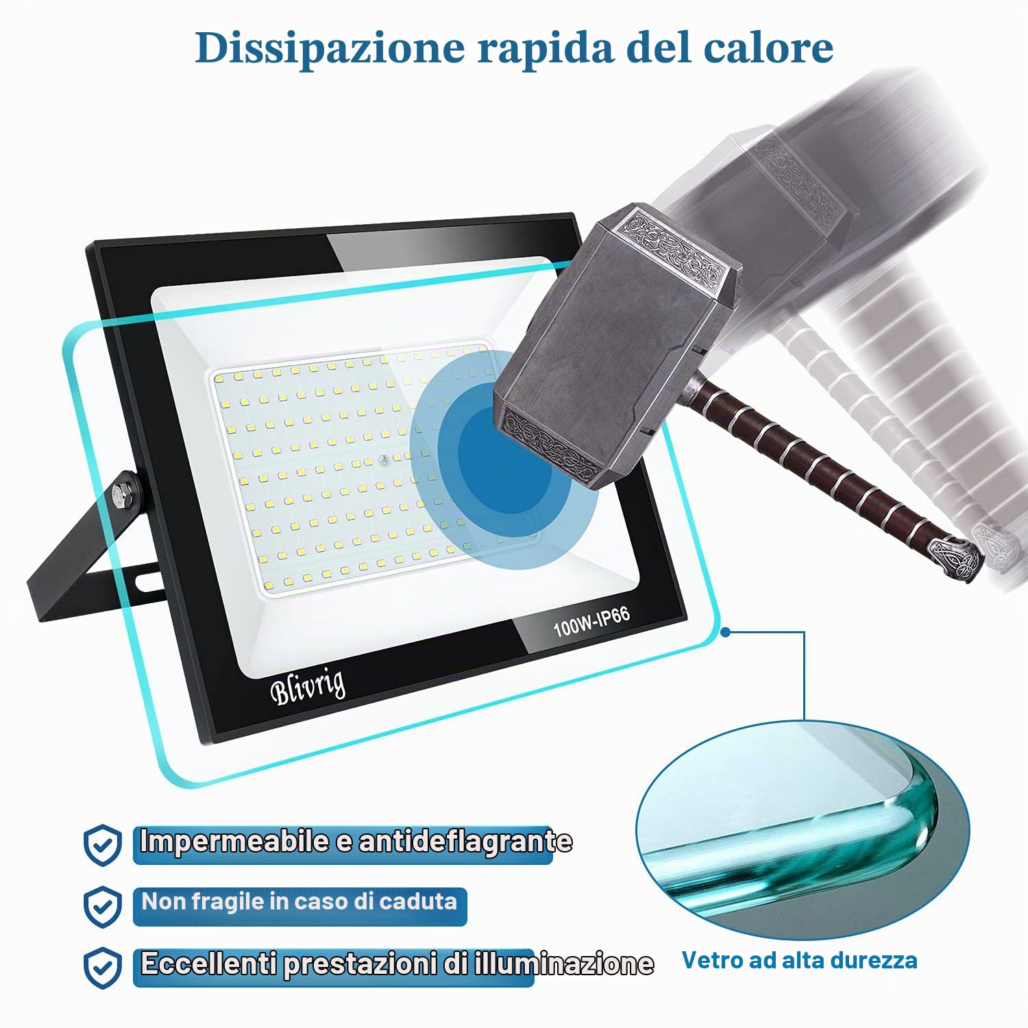 Faretto led 500W 6000K Bianco Freddo Fari LED Esterno 50000LM Faretto led da Esterno IP66 Impermeabile Super Luminosa Faro led Luce di Sicurezza Lampada