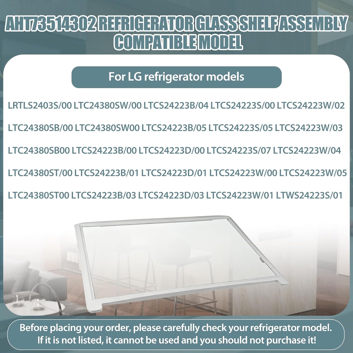 Upgraded AHT73514302 Refrigerator Glass Shelf Fits for LG Refrigerator Shelf LTCS24223S LRTLS2403S LTWS24223S, Kenmore Fridge 79568032210 79579439218 79579432216, Replaces 2659432 EAP7788911 AP5676689