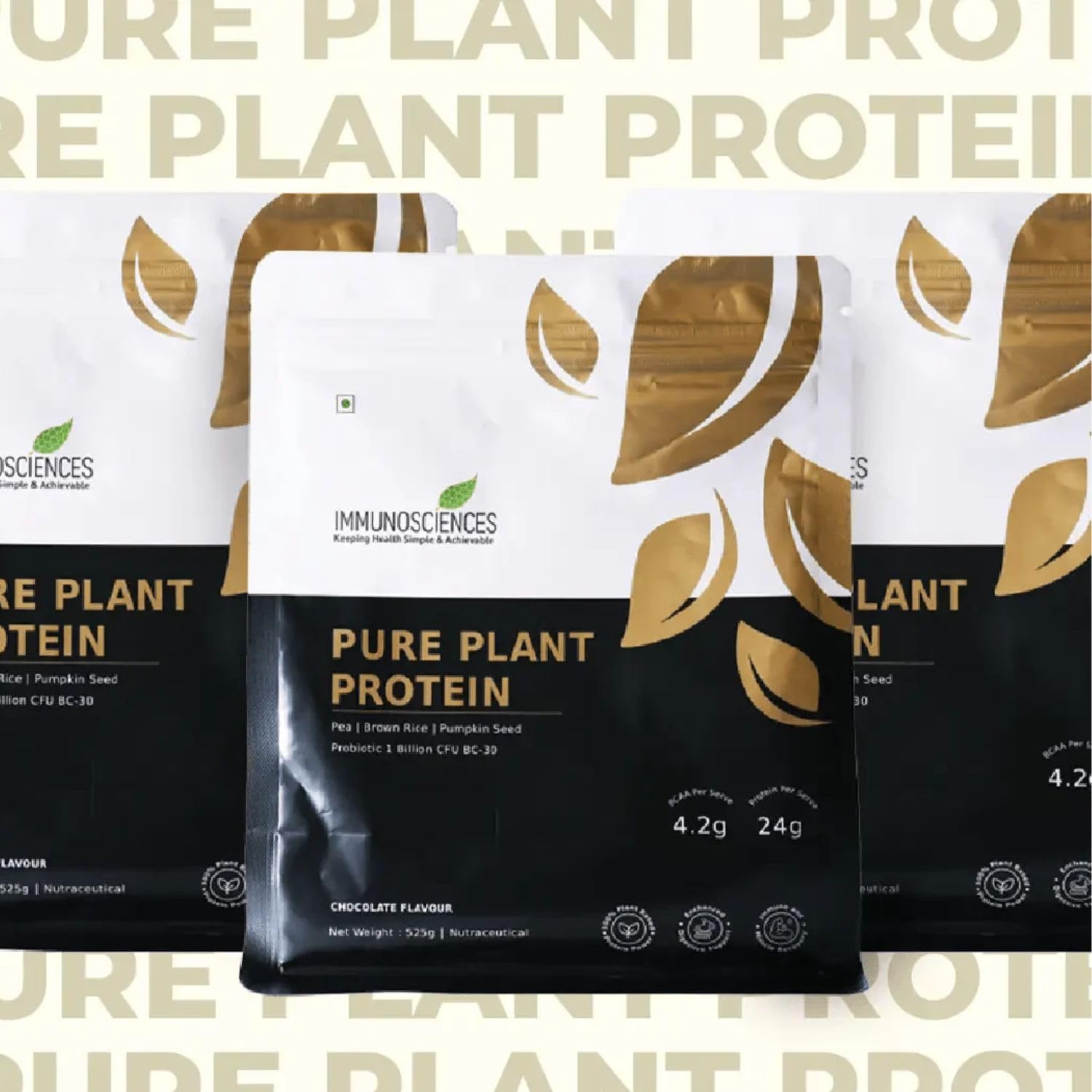 Pure Plant Protein Powder 525g, 24g Protein per Serve with 4.2g BCAA - Pea, Brown Rice & Pumpkin Seed Blend for Vegans - Probiotic 1 Billion CFU BC-30, Digezyme, Chocolate Flavour — Amazon image 8