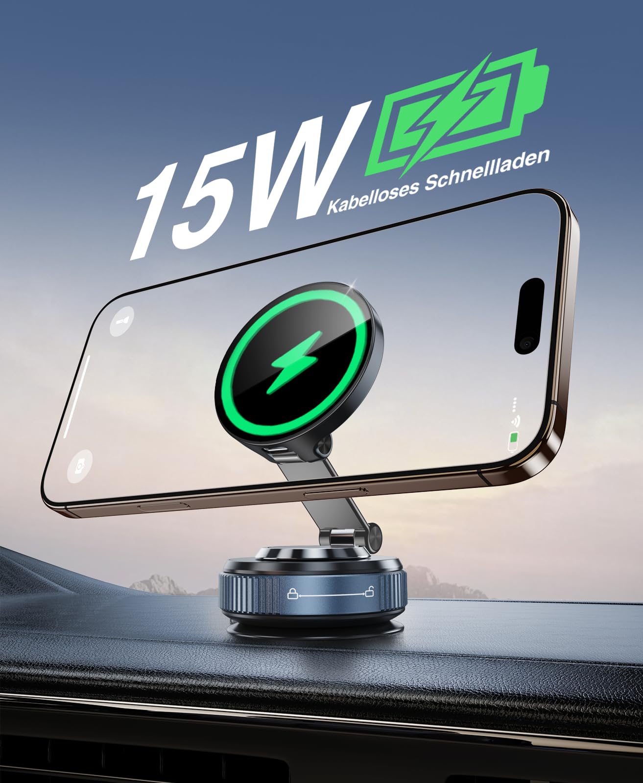 Beeasy für MagSafe Autohalterung 15W Handyhalterung Auto mit Ladefunktion, Magsafe Ladegerät Kfz Magnet Wireless Car Charger mit Vakuum Saugnapf für iPhone 17 16 15 14 13 12 Pro Max