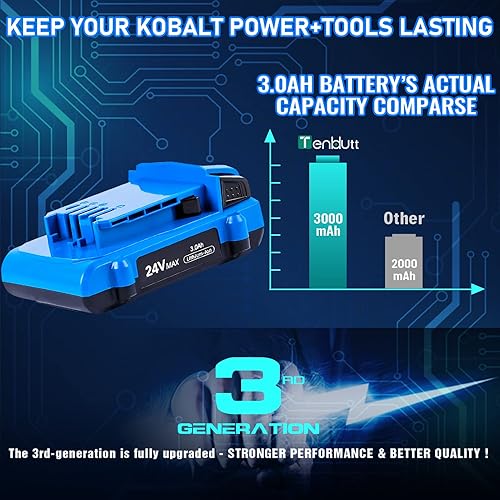 Miniatura 6 de TenHutt Actualización Batería de repuesto de 3.0 Ah para batería Kobalt de 24 V MAX KB624-03 KB524-03 KB424-03 KB124-03 0673802 Batería de iones de