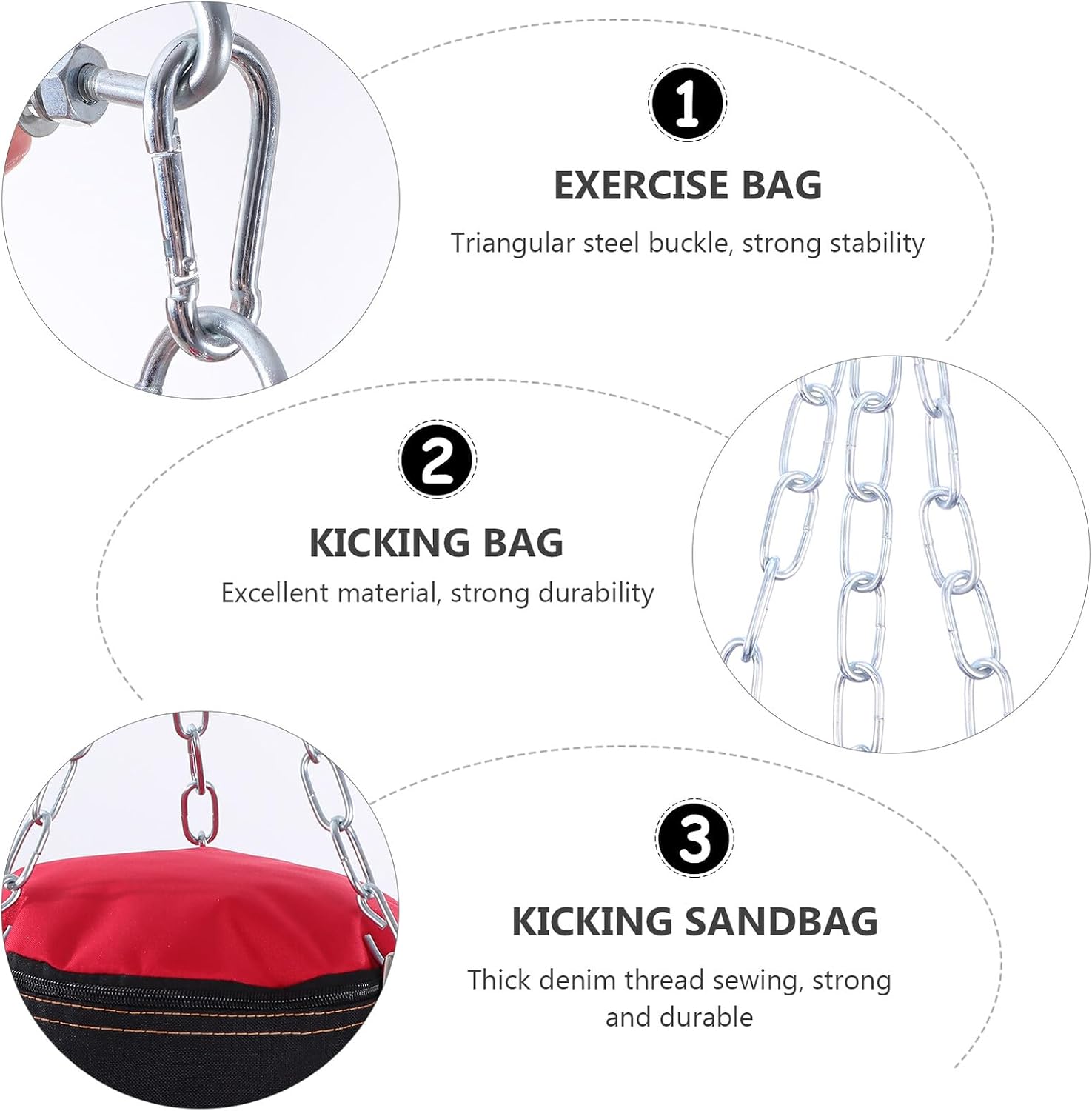 Thickened Oxford Fitness Sandbag with Triangular Steel Buckle Hanging Kicking Bag for Boxing Karate Training and Agility Exercise Wear-Resistant Empty Punch Bag Red