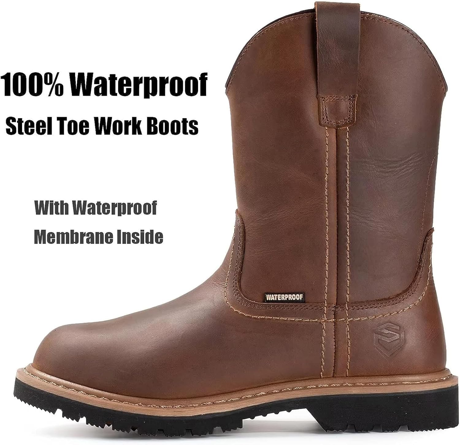 SUREWAY Mens 10 in Soft/Steel Toe Waterproof Wellington Boot,Heavy Duty Pull On Work Boots for Men,Full Grain Leather,Goodyear Welted,Superior Slip Resistant - Image 2