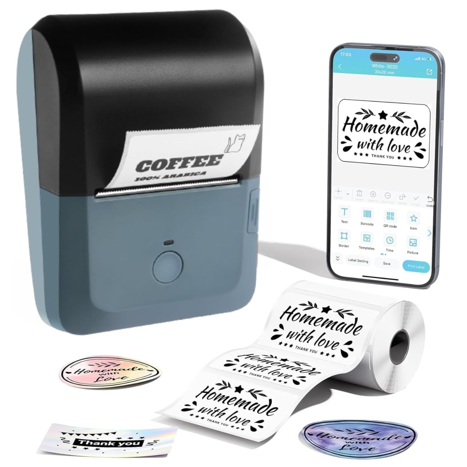 BRONTIX Portable Bluetooth Thermal Printer | Ecommerce Label Printer Machine | Mini Sticker Printer, Price Tag Printer, Barcode Printer for Home, Office & Small Business | Up to 2 Inch Print BRONTIX Portable Bluetooth Thermal Printer | Ecommerce Label Printer Machine | Mini Sticker Printer, Price Tag Printer, Barcode Printer for Home, Office & Small Business | Up to 2 Inch Print