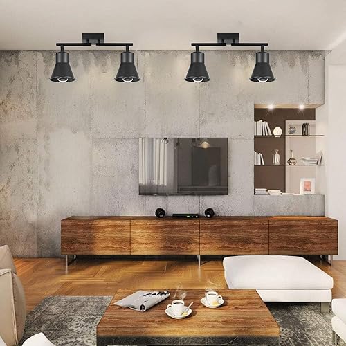 Miniatura 8 de Lámpara de techo direccional de 2 luces, iluminación industrial de pista con cabezal de luz giratorio, foco de techo negro para cocina, comedor,