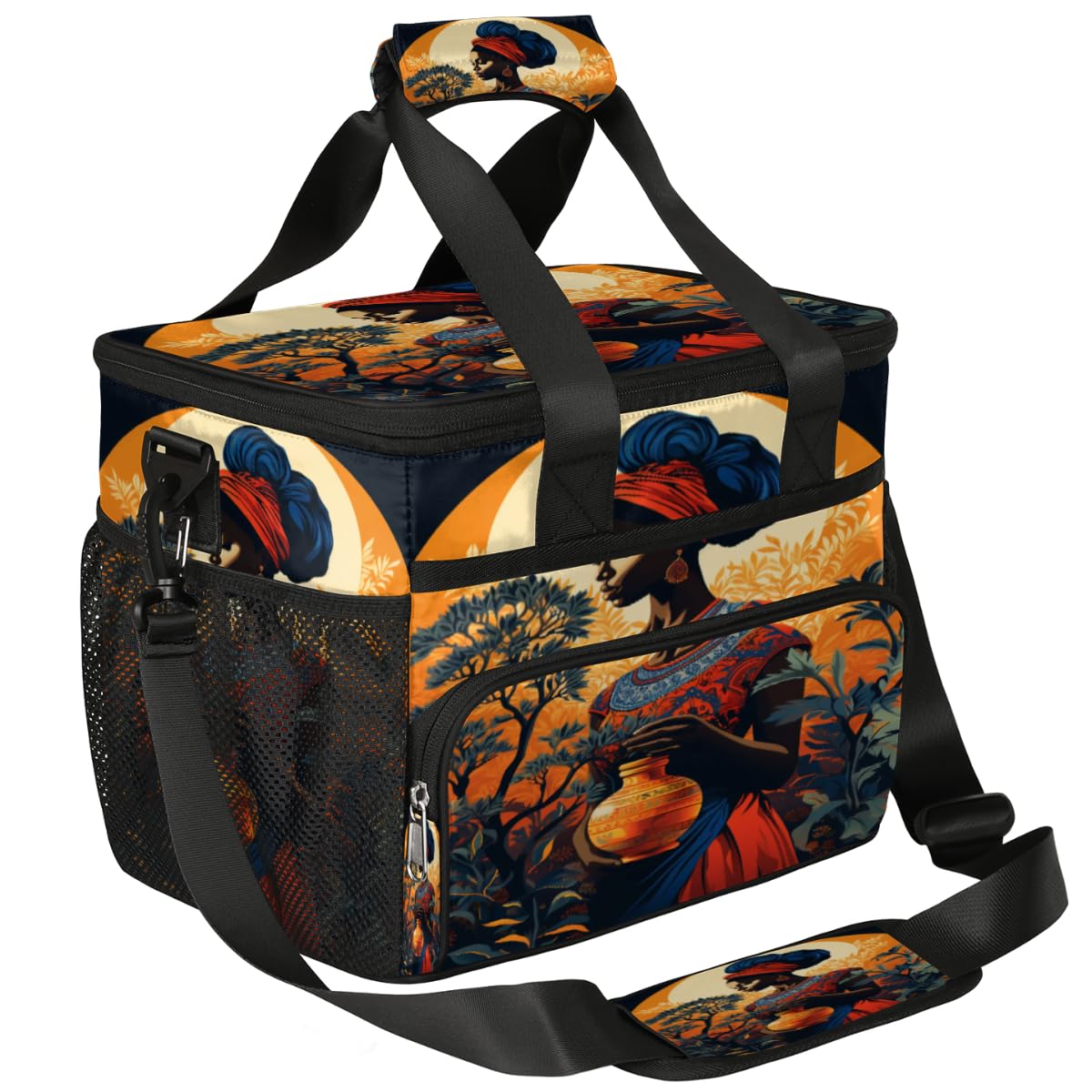 Woman Insulated Picnic Backpack Lunch Box for Women Men Picnic Basket Tote Lunch Bag Picnic Bag Portable Lunch Bags for Picnic, Beach, Work, Trip,Office, Camp Africa Woman Ethnic