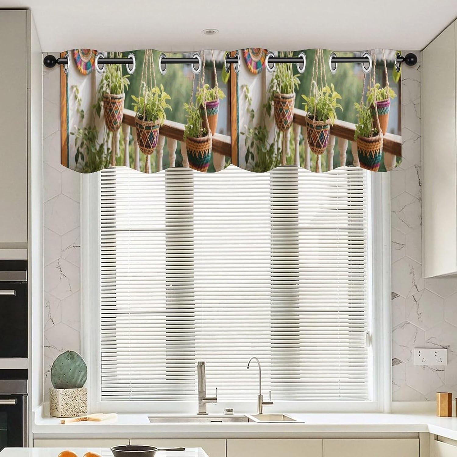 Boho Accent Valance for Windows, 2 Pack Kitchen Curtains Modern Home Decor, Soft Blackout Window Curtains for Living Room & Bedroom, 18 X 52 Inch