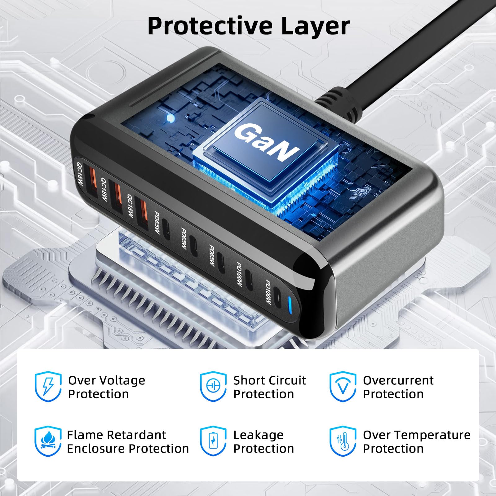 ARCELI Ładowarka USB C 440 W, 8 portów, GaN III, ładowarka USB C z 5 x USB-C PD + 3 x USB-A QC4.0, szybka ładowarka do telefonów 16/15/14 Pro Max, Samsung Galaxy, MacBook, Pad, laptop