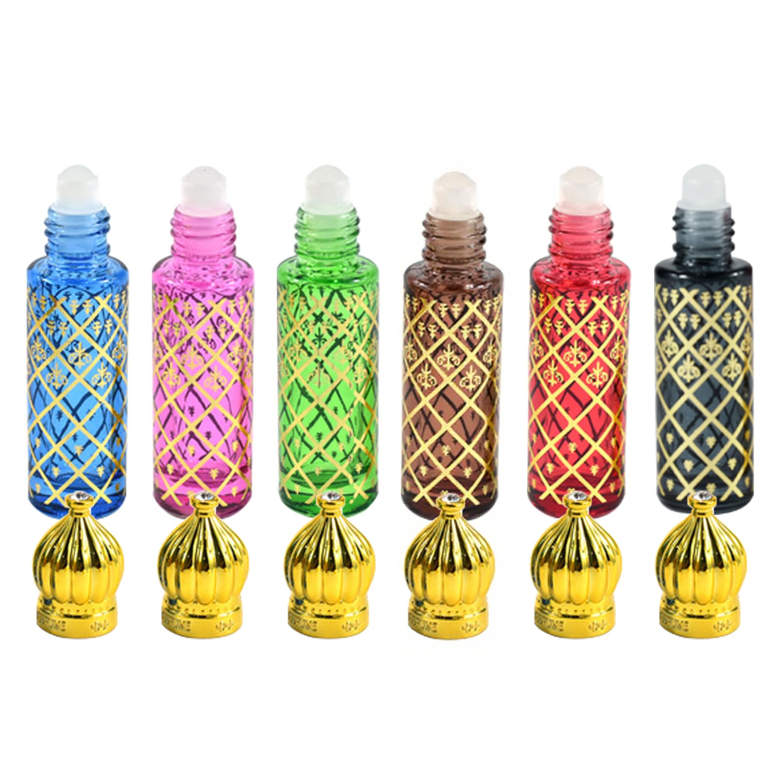6 Pz Roll on Oli Essenziali Riutilizzabile, Bottigliette per Oli Essenziali Liquid con Rullo in Acciaio Inox, Art Deco Bottiglie a Piccolo Dimensione Del Flaconi Vuoto Viaggio Viaggiare - C