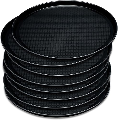 6 bandejas redondas de plástico para servir restaurante, bandejas de servicio de alimentos, superficie antideslizante, bandeja para camarero con
