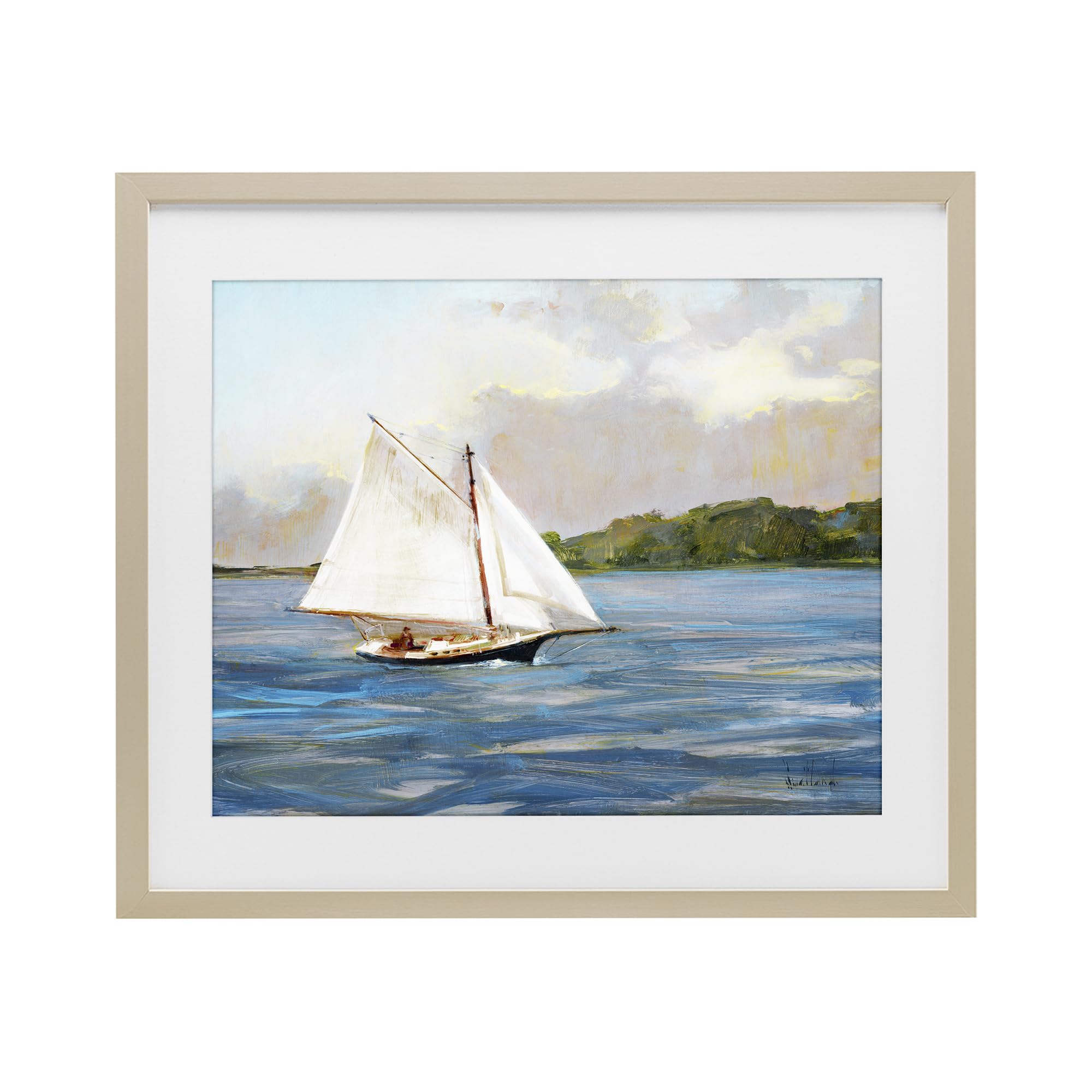 Stupell Industries Harvest Pine (Textured) 'White Sailboat On Calm Blue Sea'| Framed Print Under Glass