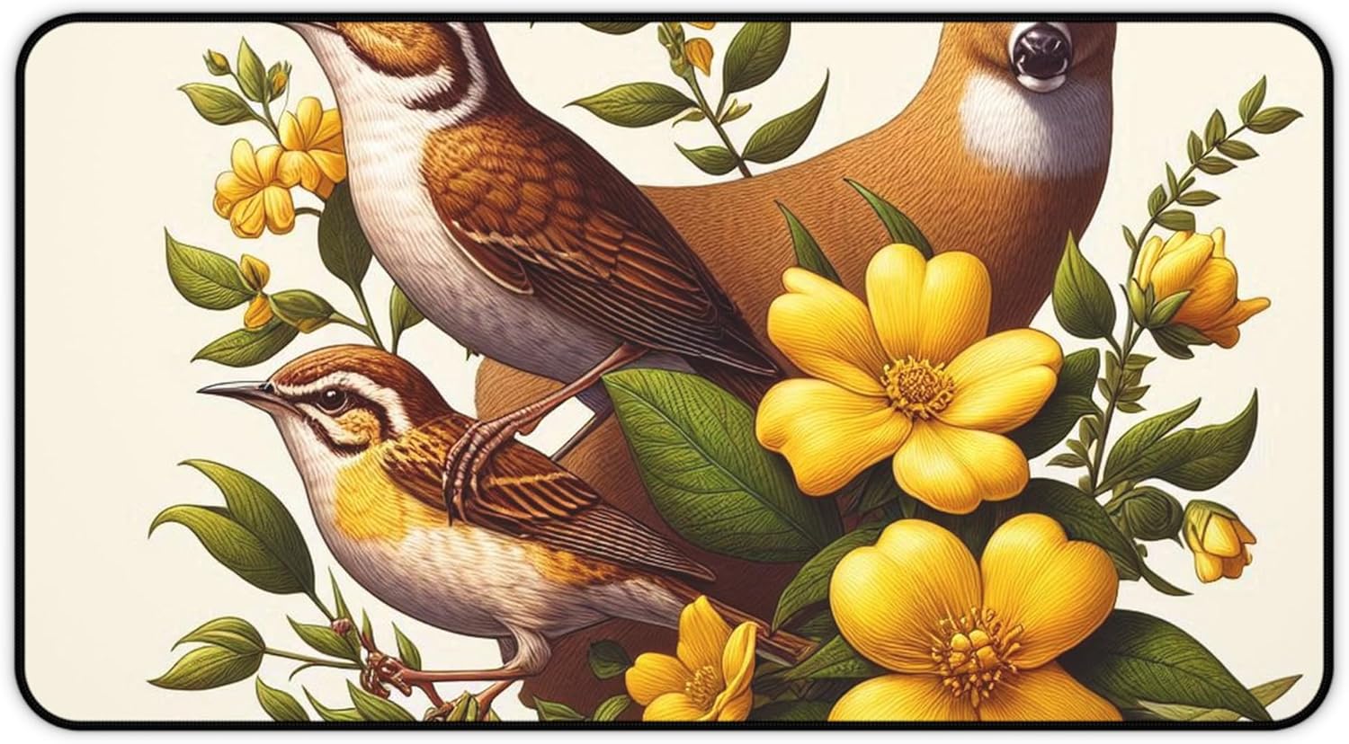 Vibrant South Carolina Desk Mat - Yellow Jessamine, Carolina Wren, White-Tailed Deer Design