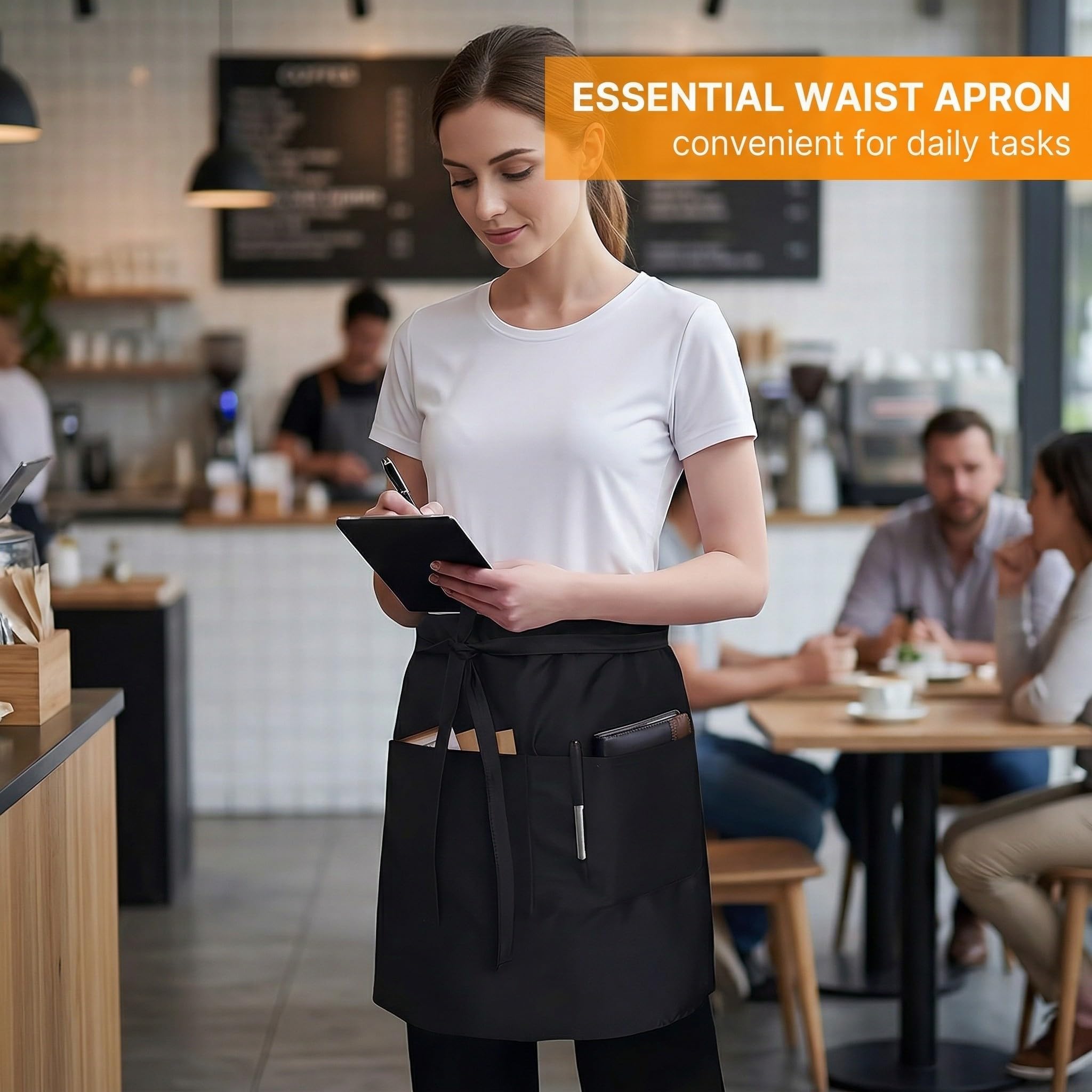 GXGM 2 Pezzi Grembiuli da Cameriera, Grembiule Cucina Donna, Corto Grembiule con 2 Tasche per Chef Lavoro Caffè Ristorante Bistrot Giardino Bar
