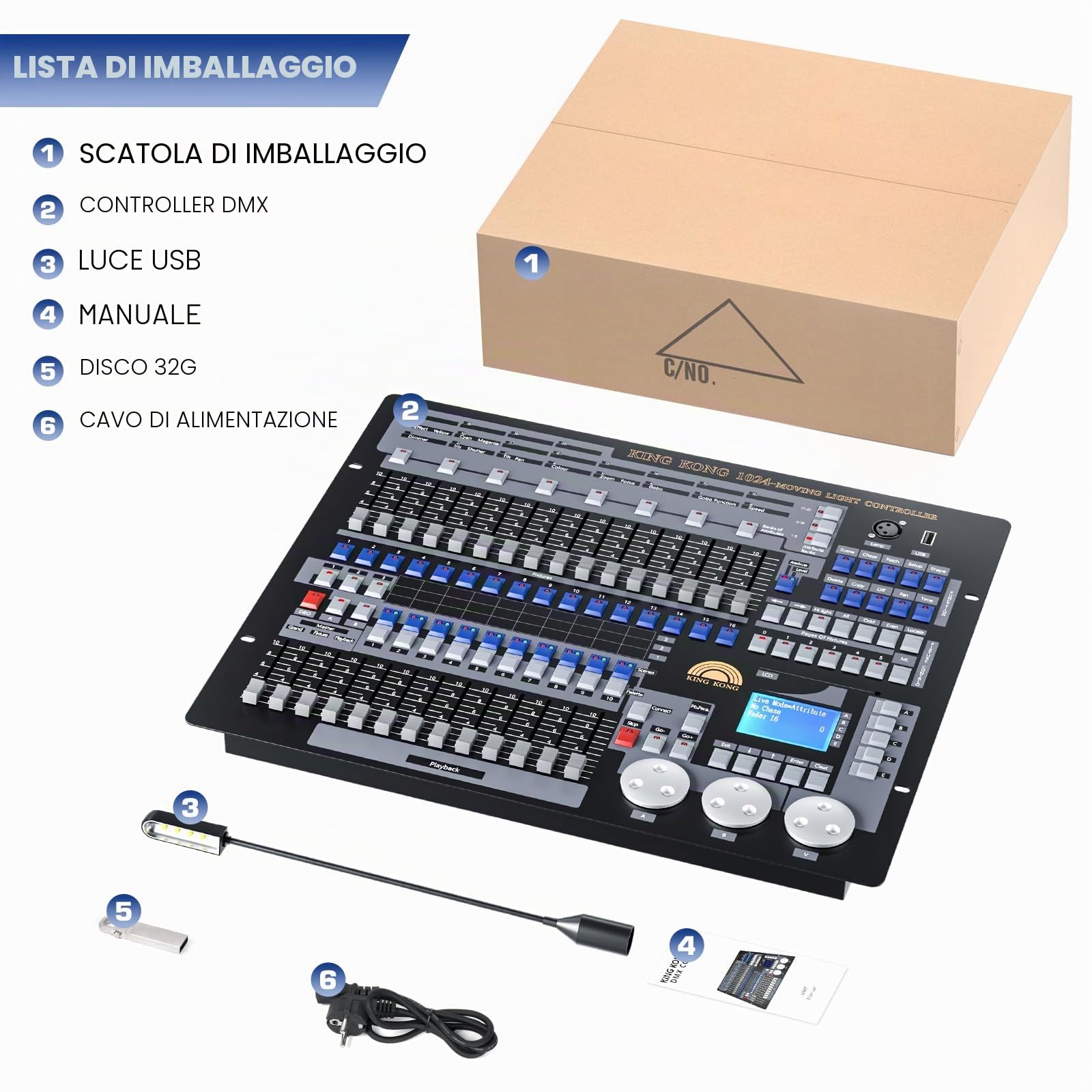 D-MX Controller,1024 D-MX Console per Luce Discoteca, Illuminazione Palcoscenico, D-MX DJ Disco Controller Equipaggiamento, DJ Luce Controller,D-MX Dimmer per Spettacoli di Luci Festa Disco Pub Sbarra