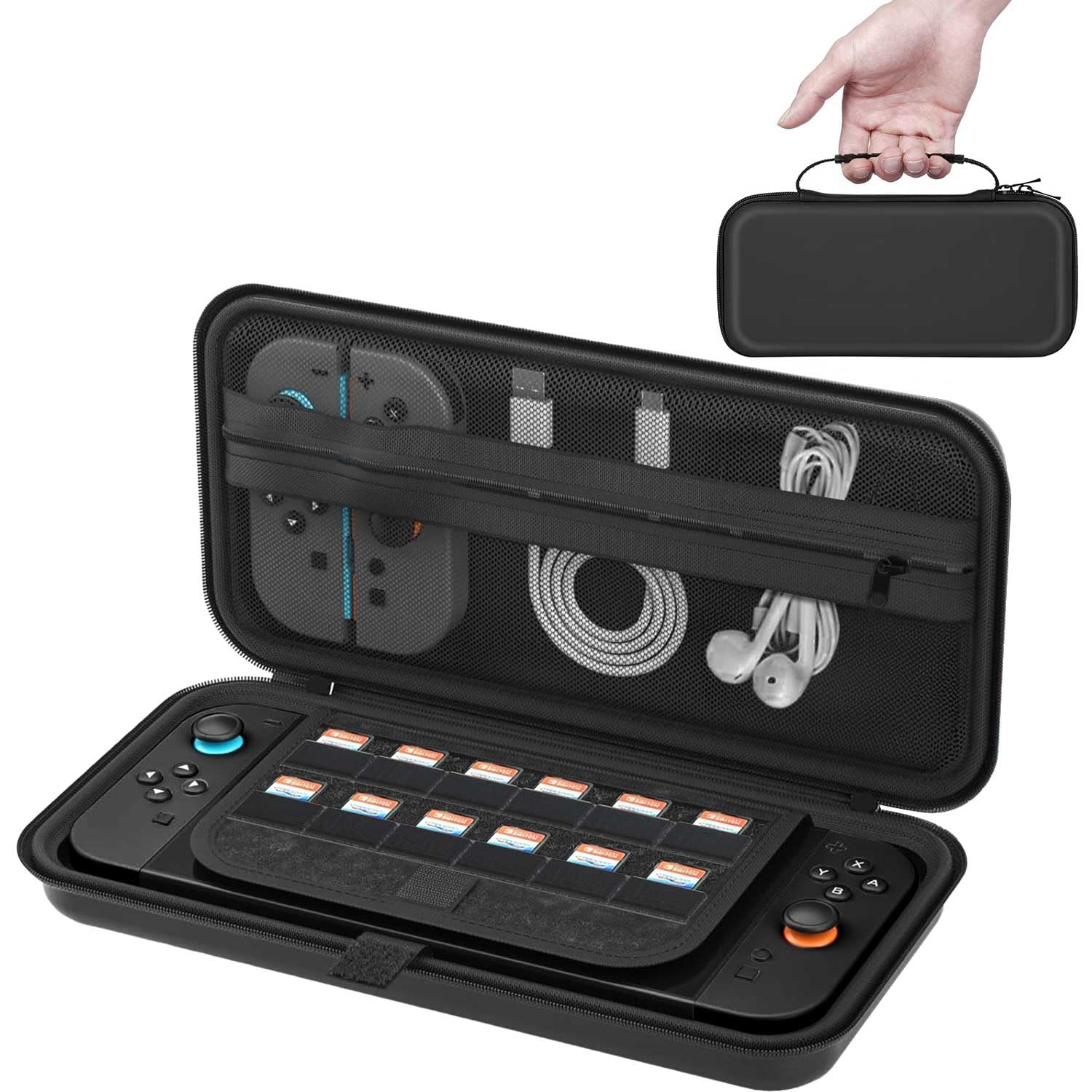 T Tersely Carrying Case for Switch 2 2025 and for Nintendo Switch with 12 Game Cards Holder, Protective Hard Portable Travel Bag Cover Shell Pouch Mesh Pockets for Accessories